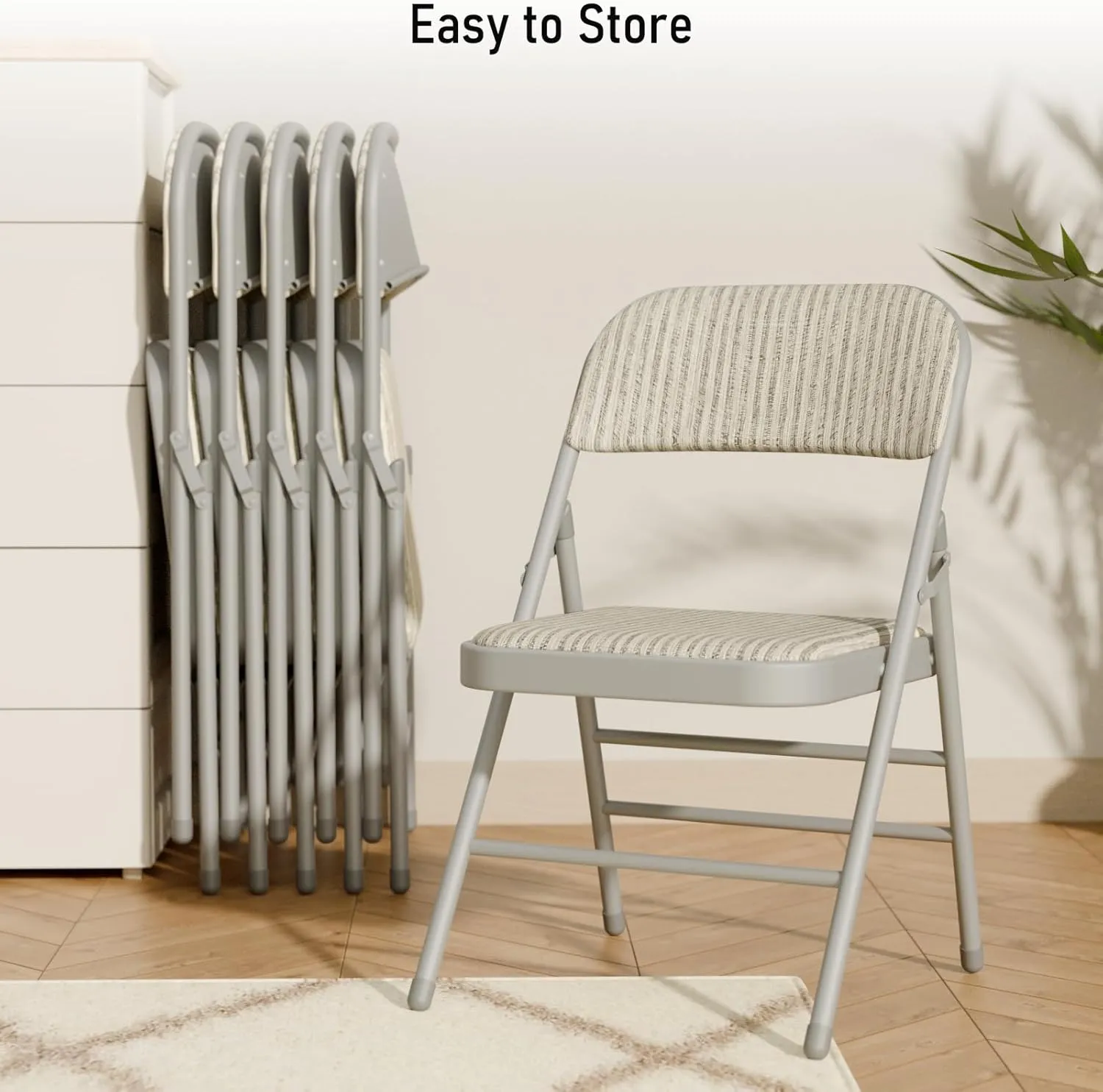 6 Pack Grey Folding Chairs with Fabric Padded Cushion, Fabric Dining Chair Set Portable Indoor Outdoor Padded Folding Chairs with Steel Frame for Home Office Events Wedding Party