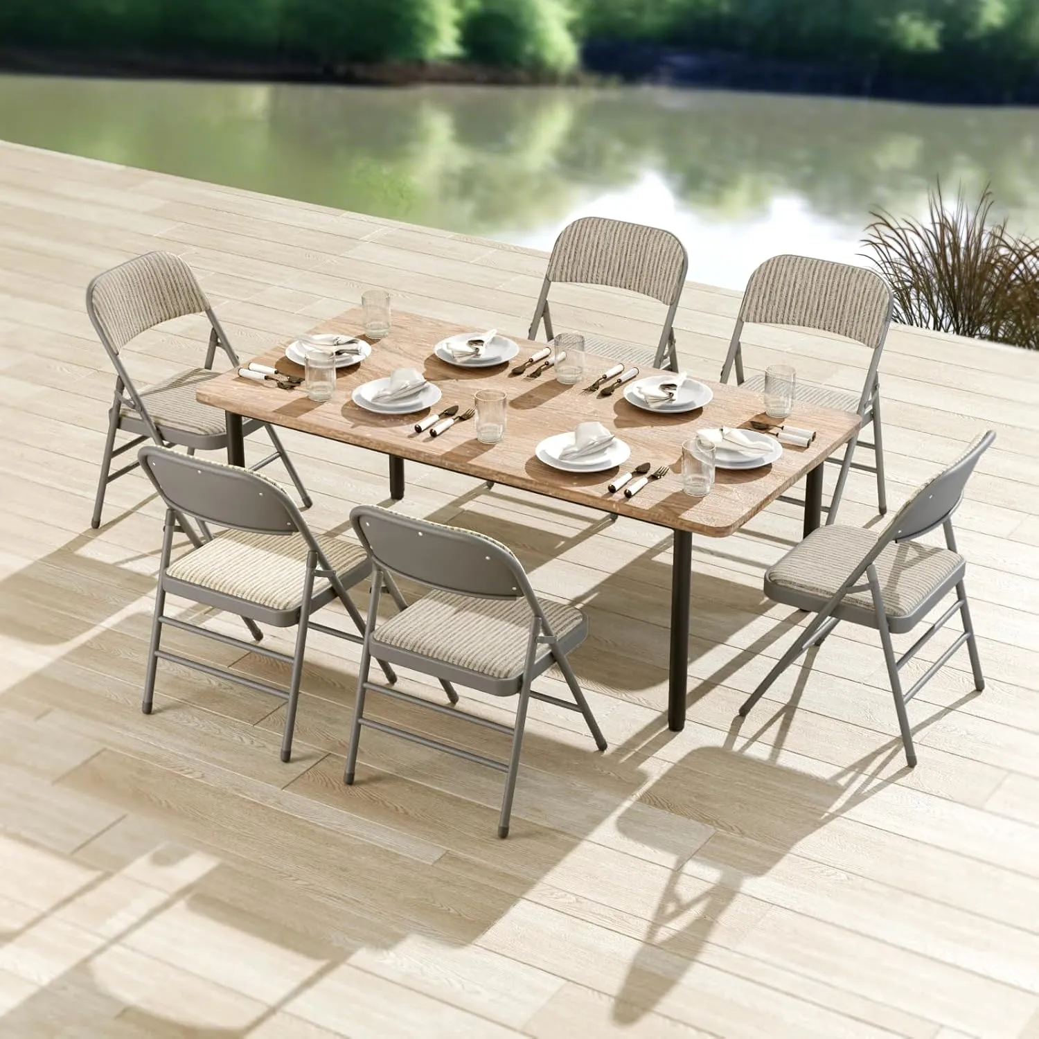 6 Pack Grey Folding Chairs with Fabric Padded Cushion, Fabric Dining Chair Set Portable Indoor Outdoor Padded Folding Chairs with Steel Frame for Home Office Events Wedding Party