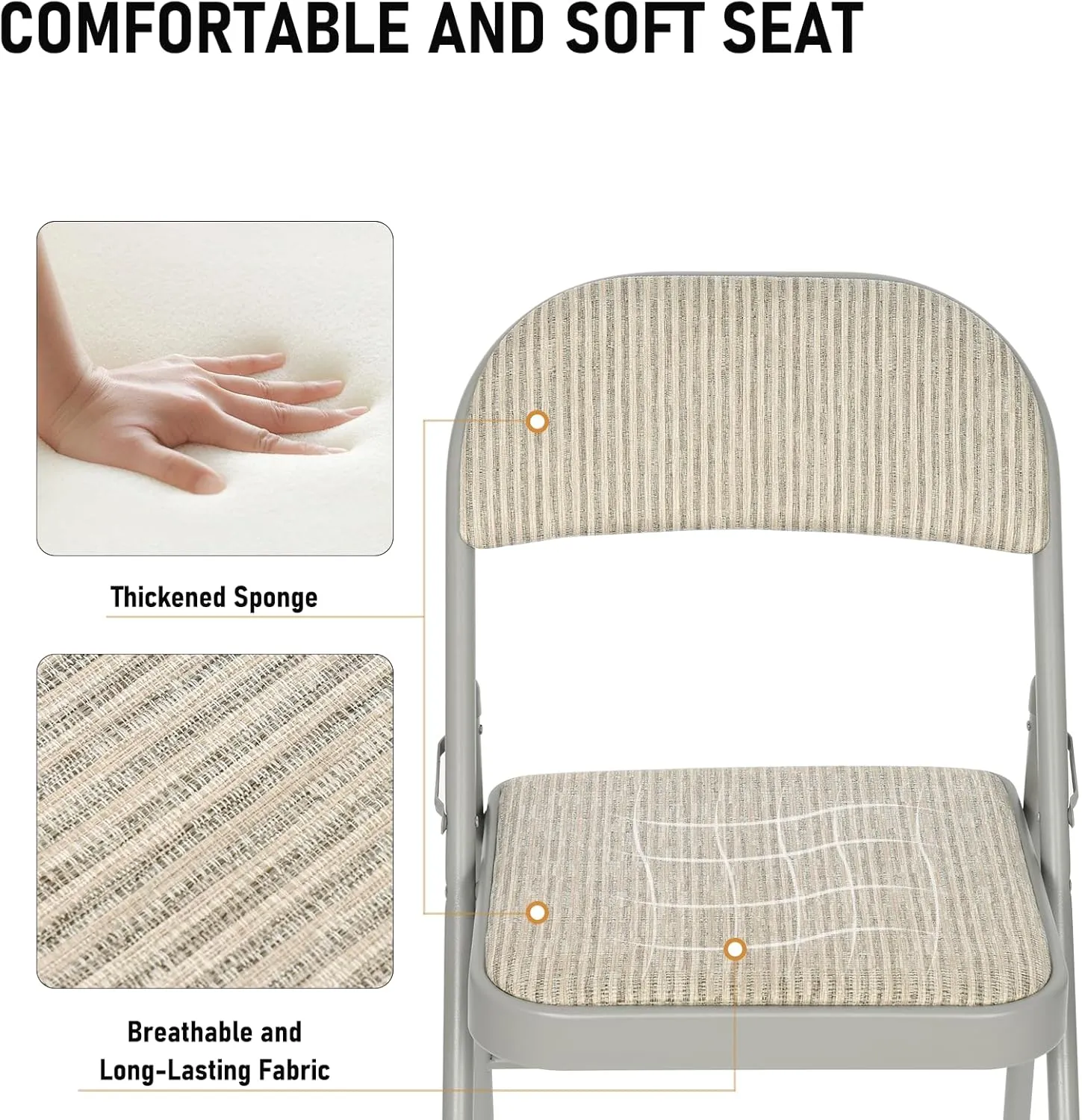6 Pack Grey Folding Chairs with Fabric Padded Cushion, Fabric Dining Chair Set Portable Indoor Outdoor Padded Folding Chairs with Steel Frame for Home Office Events Wedding Party