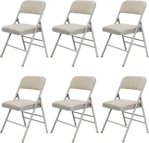 6 Pack Grey Folding Chairs with Fabric Padded Cushion, Fabric Dining Chair Set Portable Indoor Outdoor Padded Folding Chairs with Steel Frame for Home Office Events Wedding Party