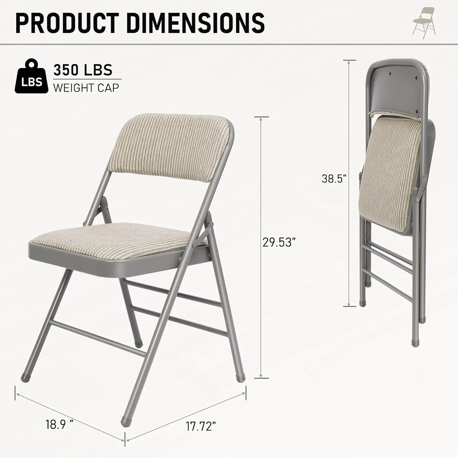 6 Pack Grey Folding Chairs with Fabric Padded Cushion, Fabric Dining Chair Set Portable Indoor Outdoor Padded Folding Chairs with Steel Frame for Home Office Events Wedding Party