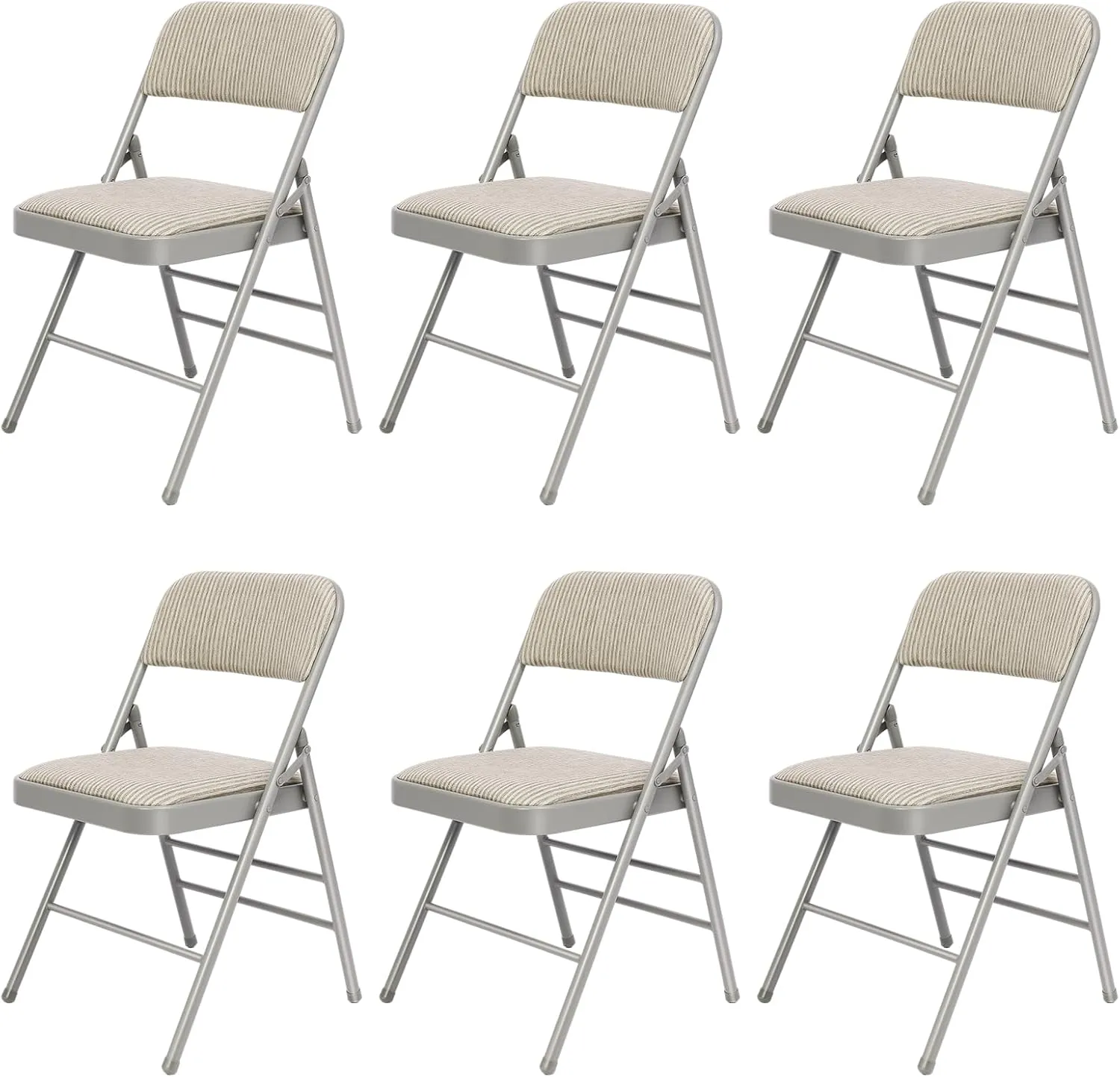 6 Pack Grey Folding Chairs with Fabric Padded Cushion, Fabric Dining Chair Set Portable Indoor Outdoor Padded Folding Chairs with Steel Frame for Home Office Events Wedding Party