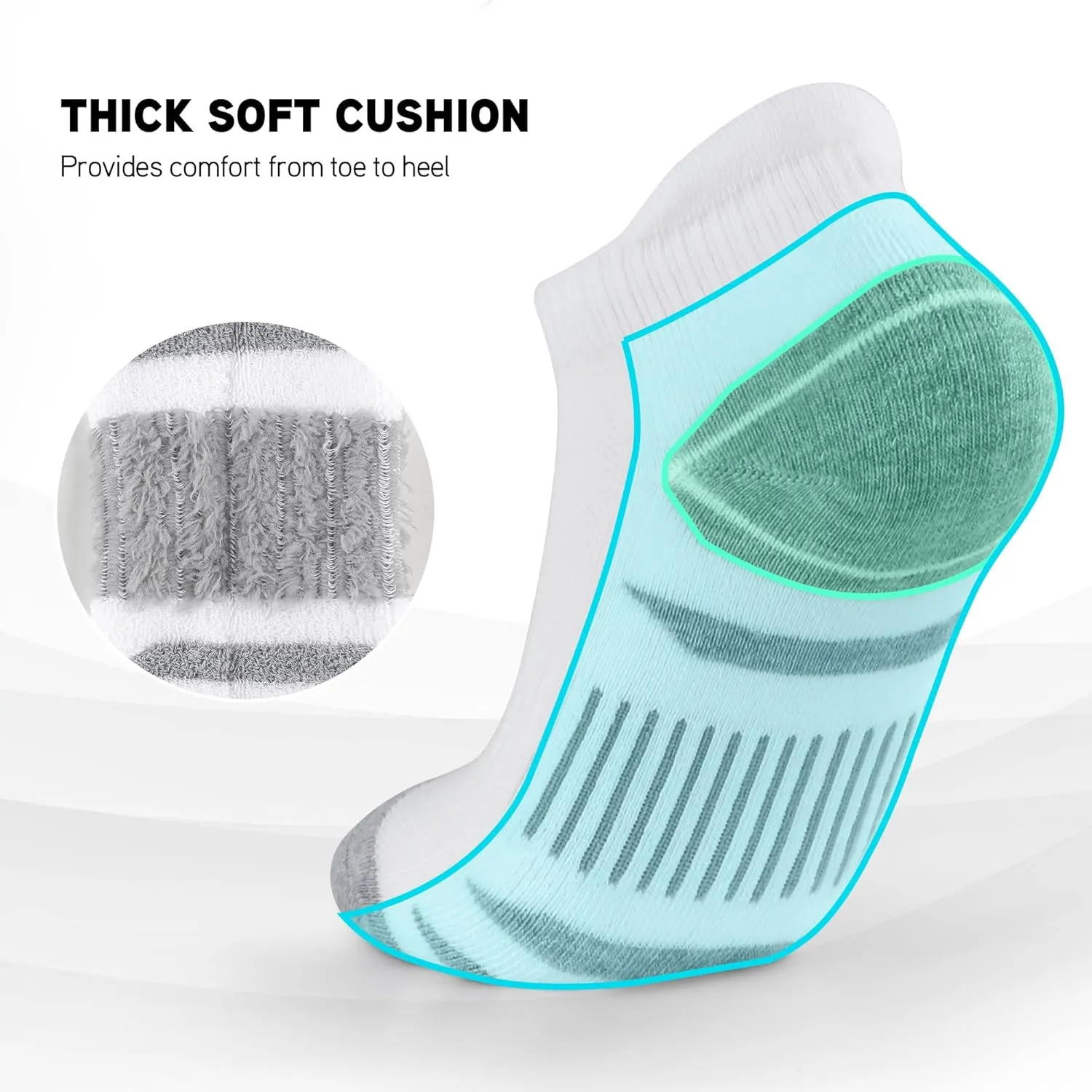 6 Pack Men's Ankle Socks With Cushion - Low Cut Athletic Sports Socks for Women Men 6-9/9-12/12-14