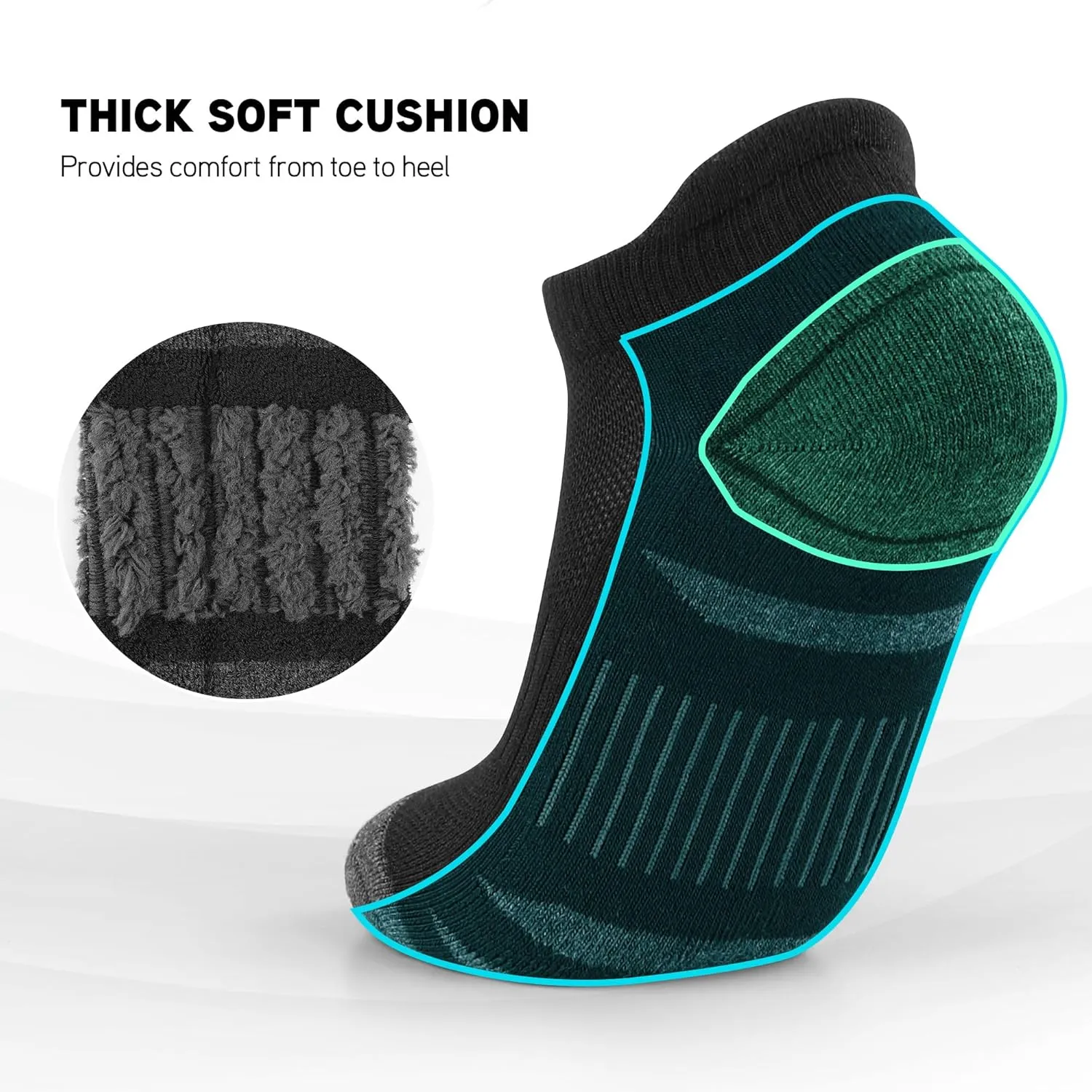 6 Pack Men's Ankle Socks With Cushion - Low Cut Athletic Sports Socks for Women Men 6-9/9-12/12-14