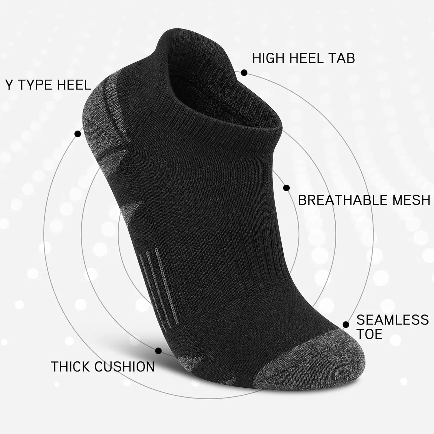 6 Pack Men's Ankle Socks With Cushion - Low Cut Athletic Sports Socks for Women Men 6-9/9-12/12-14