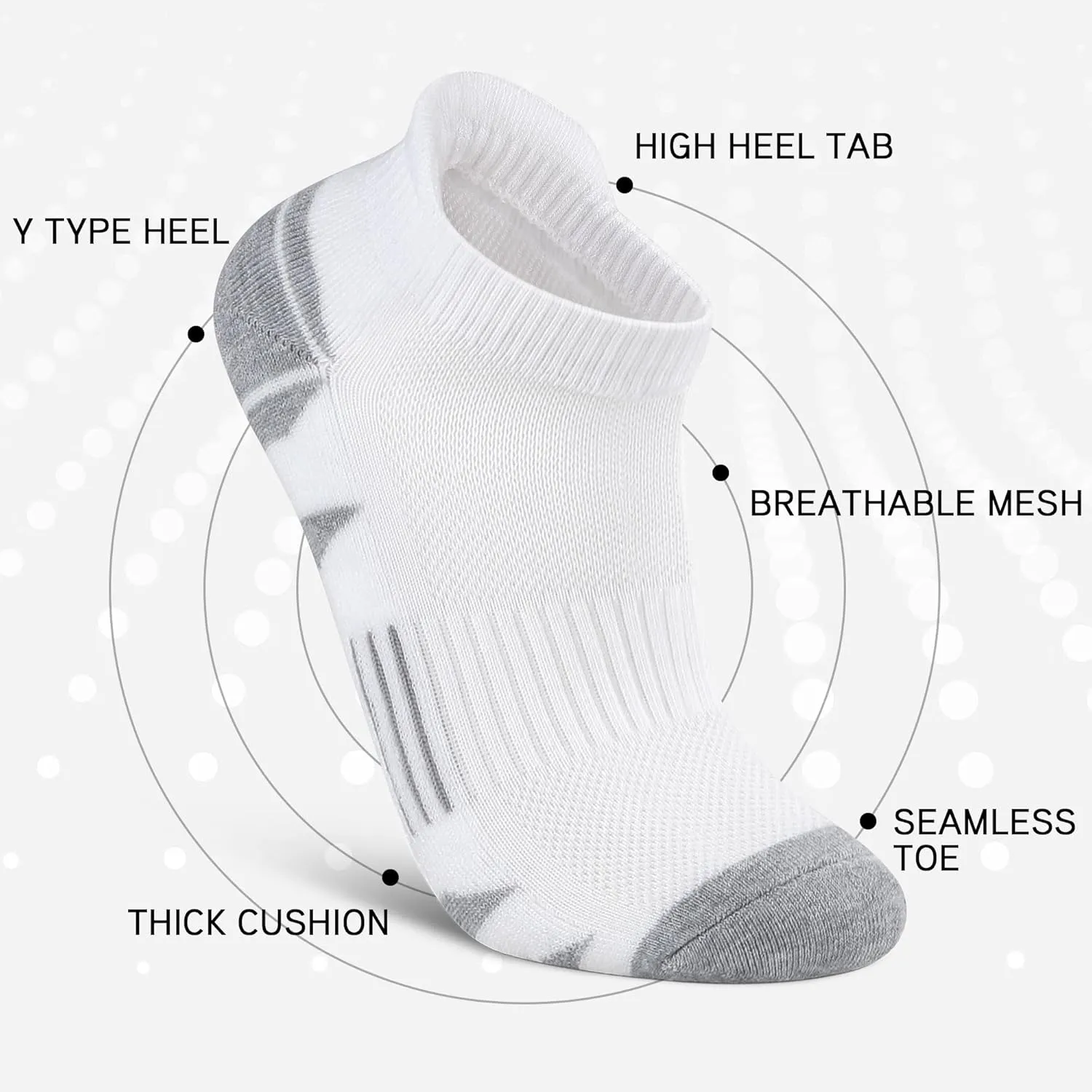 6 Pack Men's Ankle Socks With Cushion - Low Cut Athletic Sports Socks for Women Men 6-9/9-12/12-14