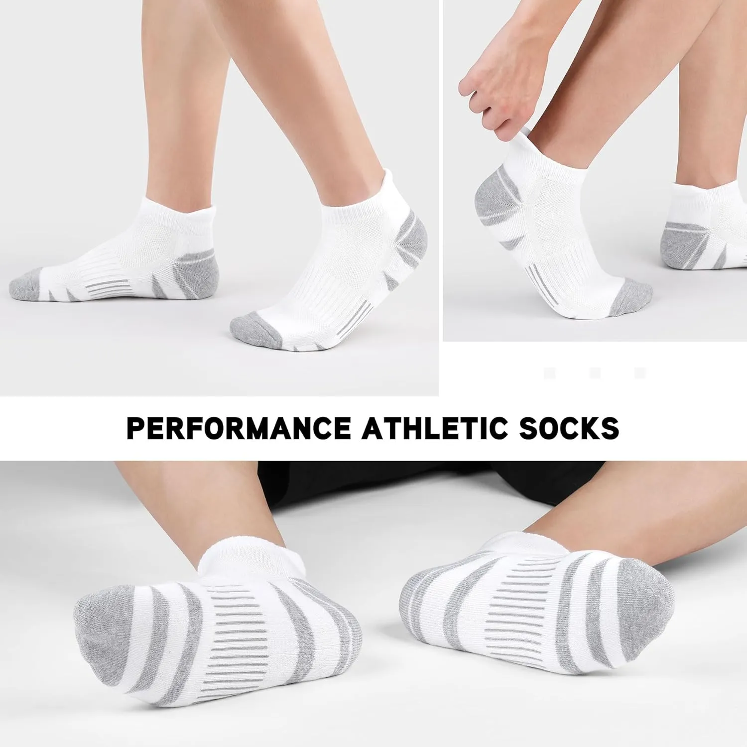 6 Pack Men's Ankle Socks With Cushion - Low Cut Athletic Sports Socks for Women Men 6-9/9-12/12-14