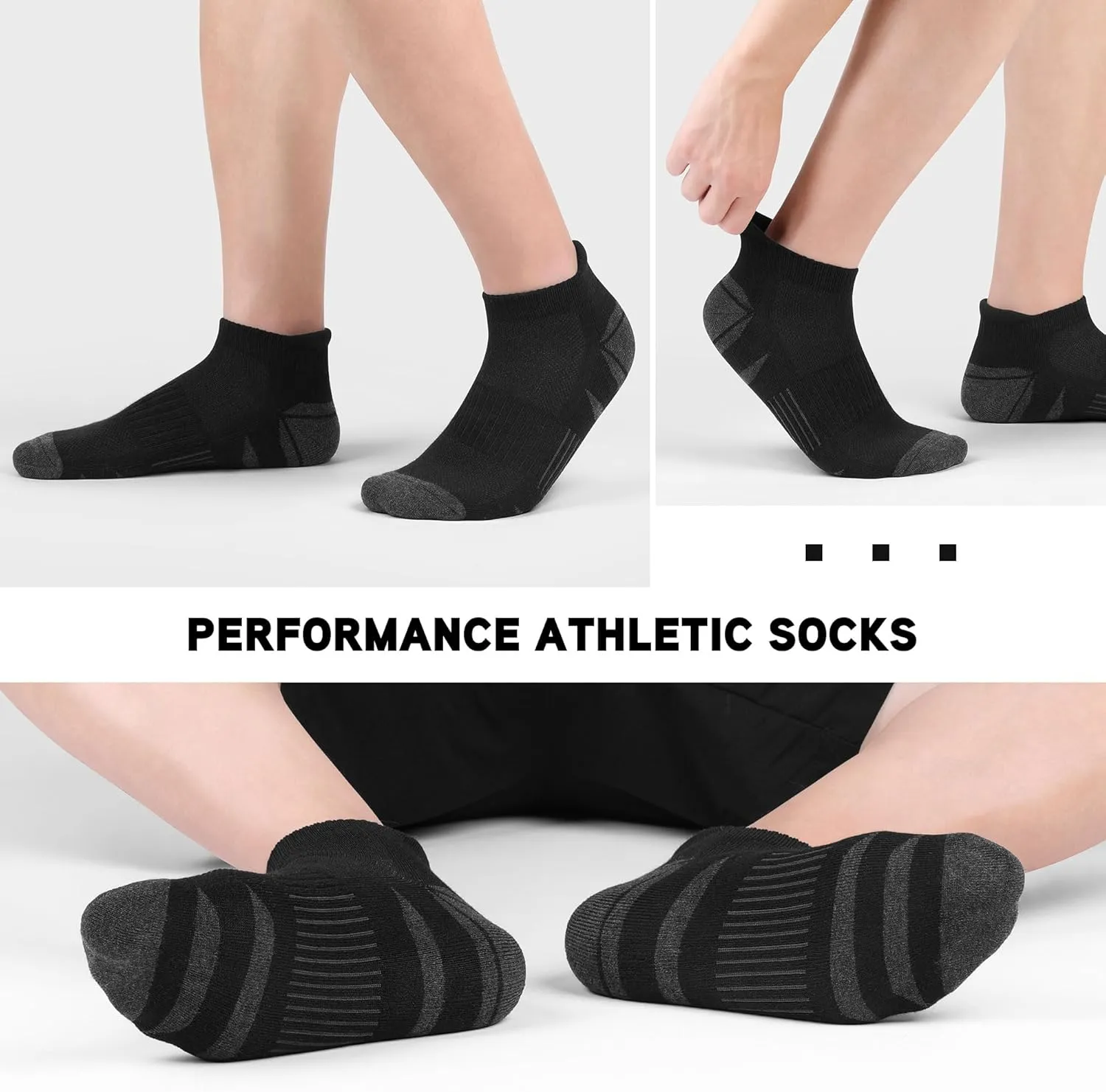 6 Pack Men's Ankle Socks With Cushion - Low Cut Athletic Sports Socks for Women Men 6-9/9-12/12-14