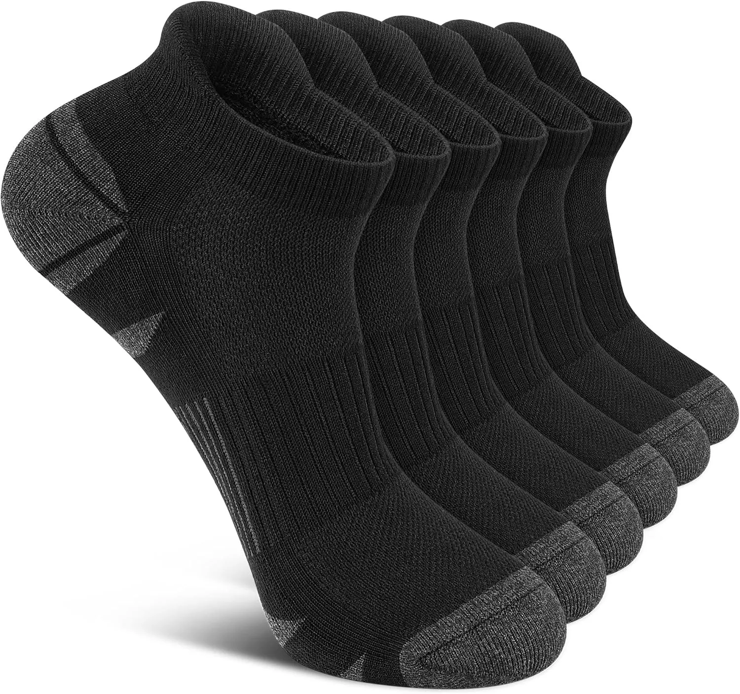 6 Pack Men's Ankle Socks With Cushion - Low Cut Athletic Sports Socks for Women Men 6-9/9-12/12-14