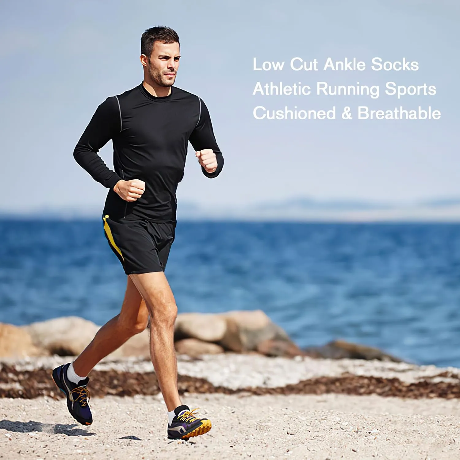 6 Pack Men's Ankle Socks With Cushion - Low Cut Athletic Sports Socks for Women Men 6-9/9-12/12-14