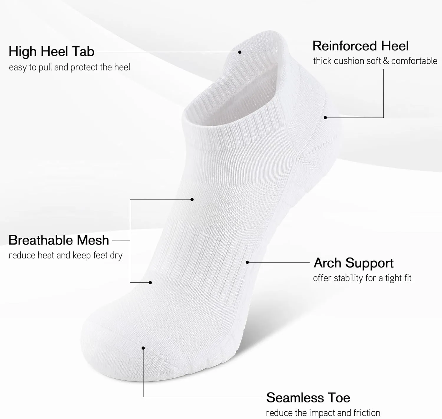 6 Pack Men's Ankle Socks With Cushion - Low Cut Athletic Sports Socks for Women Men 6-9/9-12/12-14