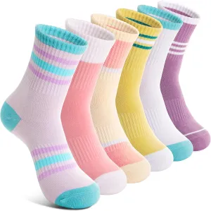 6 Pairs Kids Boys Girls Socks Athletic Basketball Youth Sport Crew Cotton Breathable Soft Socks