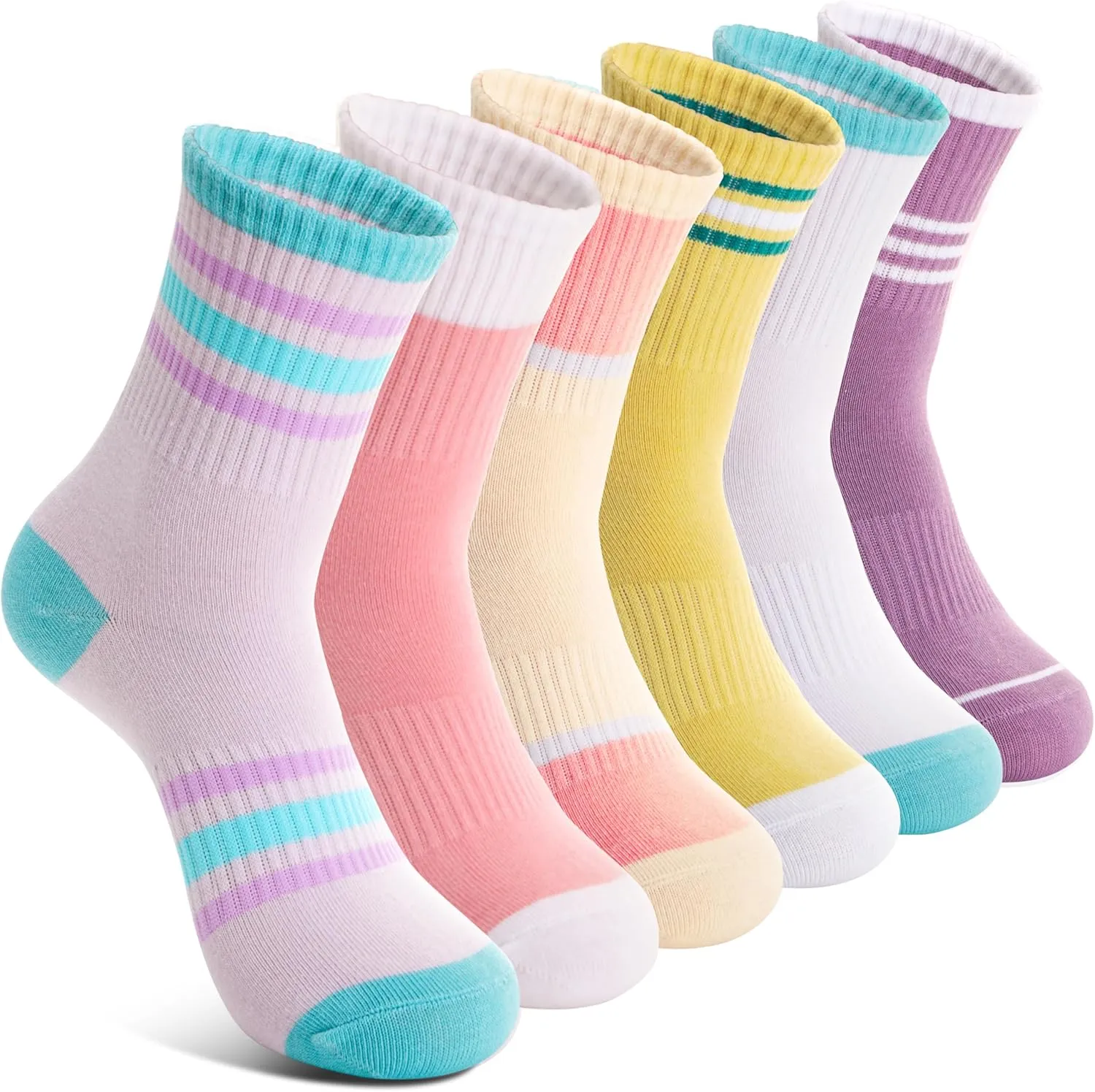 6 Pairs Kids Boys Girls Socks Athletic Basketball Youth Sport Crew Cotton Breathable Soft Socks