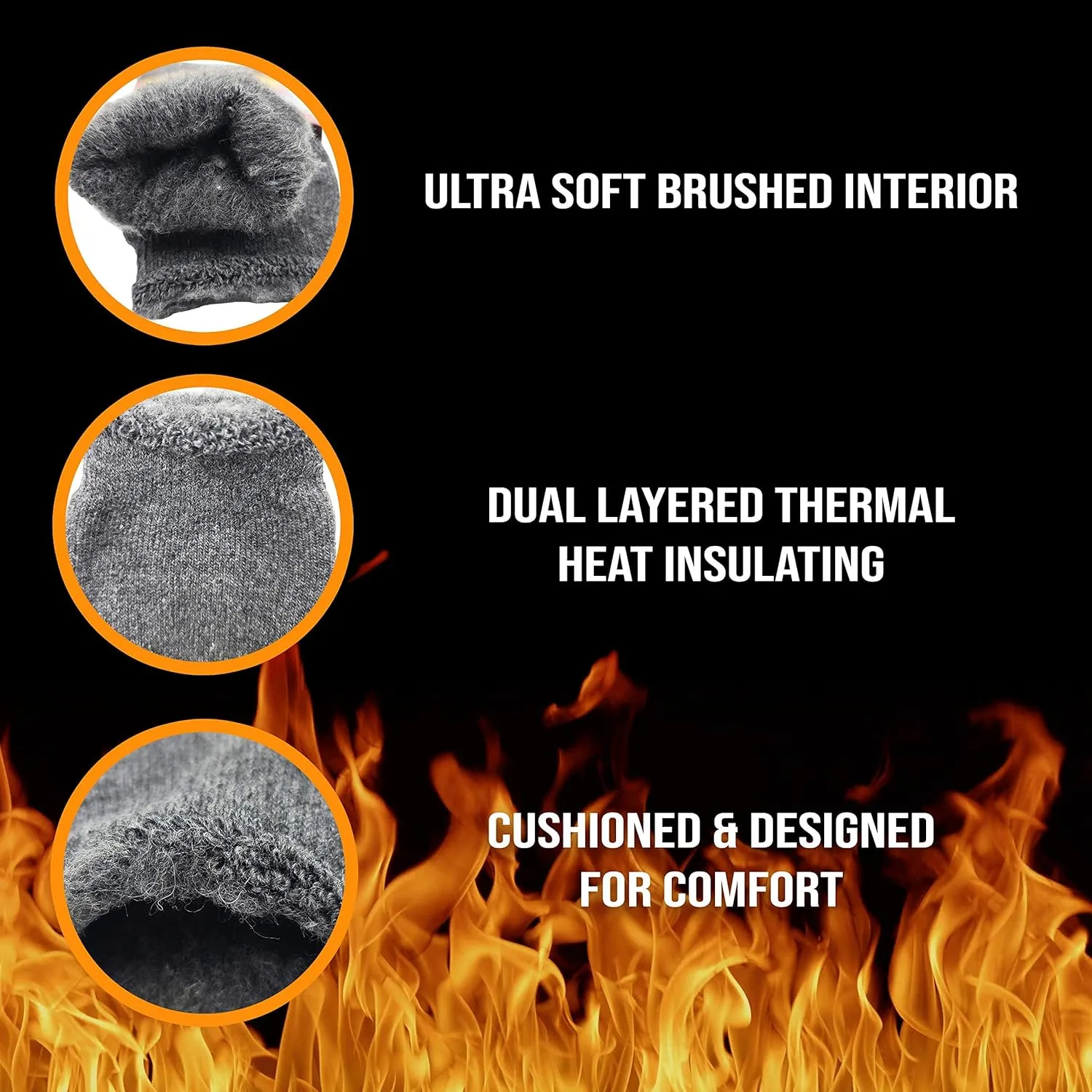 6 Pairs Mens Thermal Socks, Brushed Interior Warm Winter Thick Heavy Duty Cushioned Crew Sock, Bulk Pack