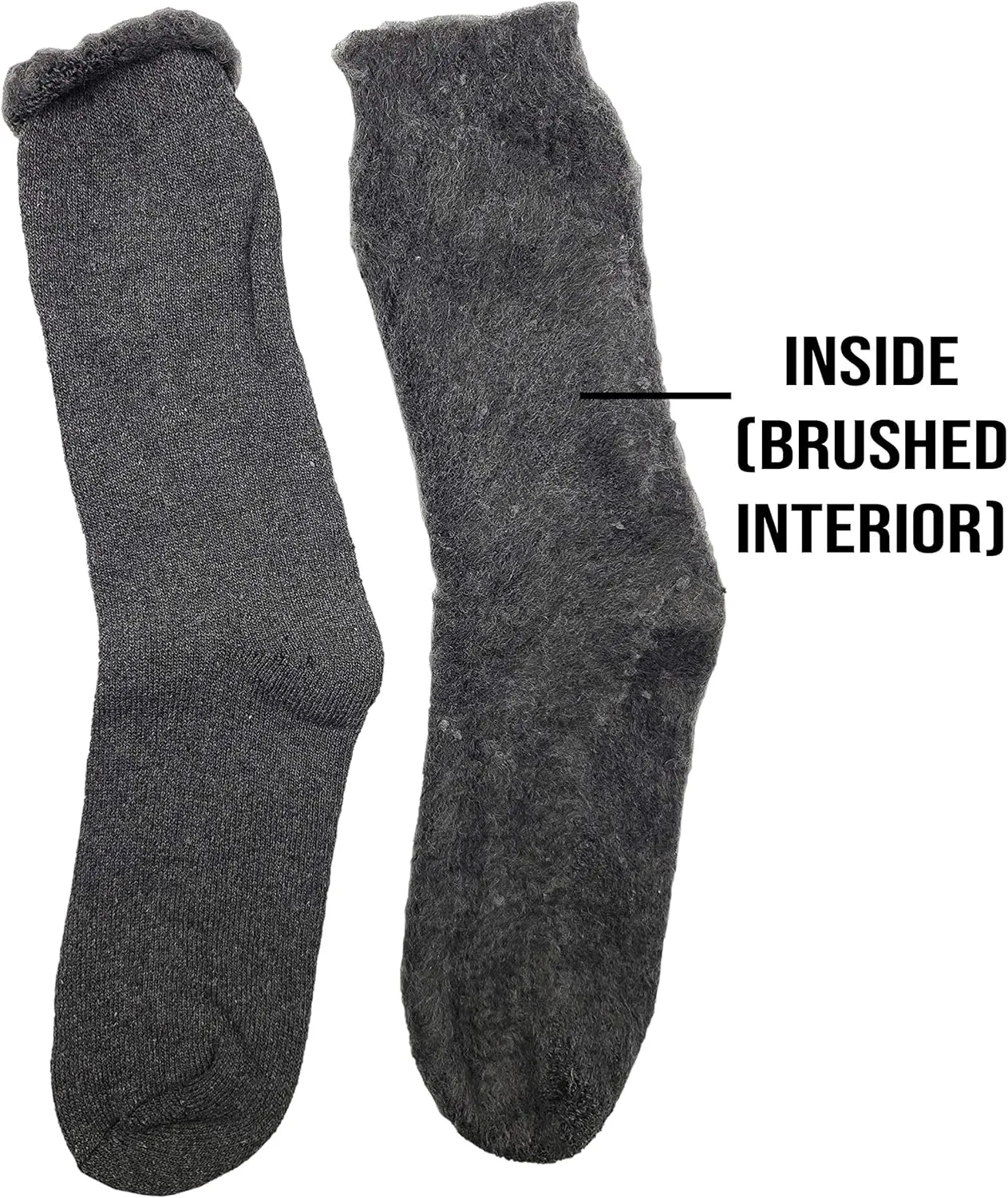 6 Pairs Mens Thermal Socks, Brushed Interior Warm Winter Thick Heavy Duty Cushioned Crew Sock, Bulk Pack