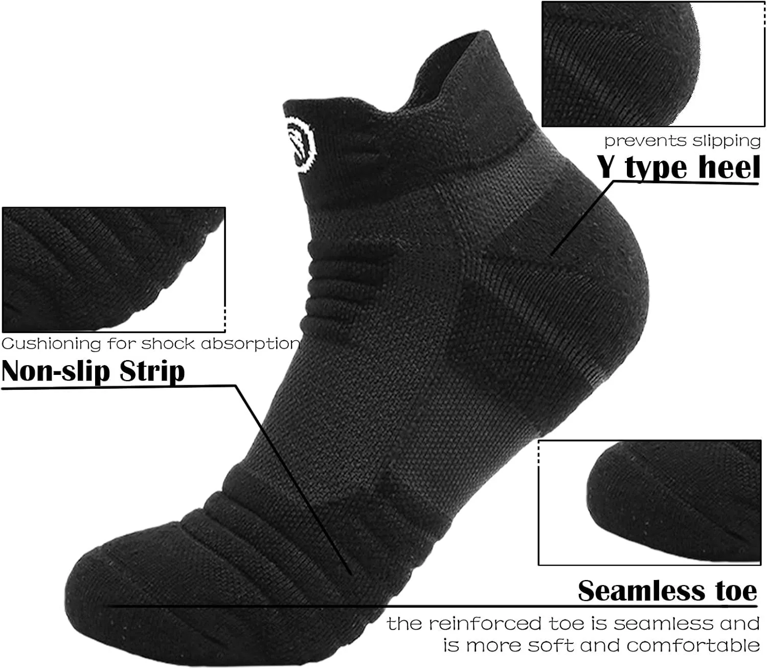 6 Pairs Running Socks/Hiking Cushion Socks,Breathable Athletic Socks Thick Cushion Socks