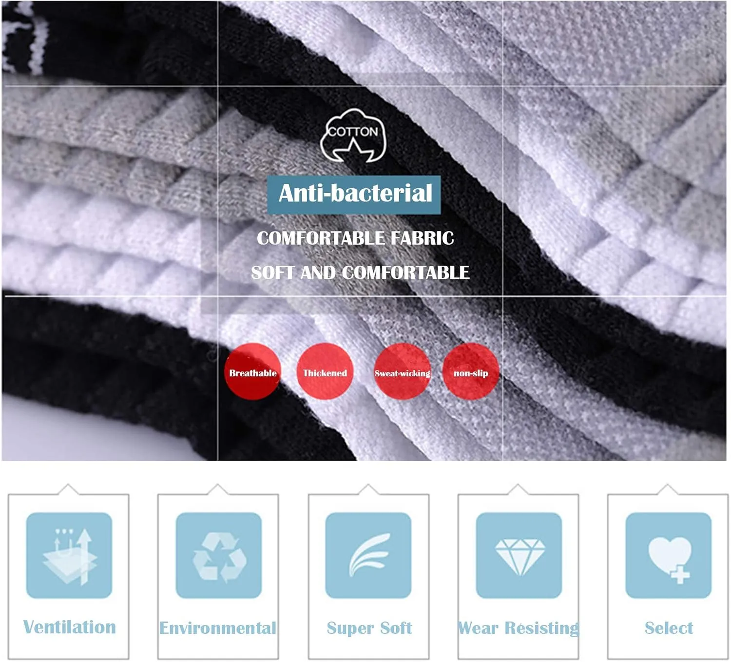 6 Pairs Running Socks/Hiking Cushion Socks,Breathable Athletic Socks Thick Cushion Socks