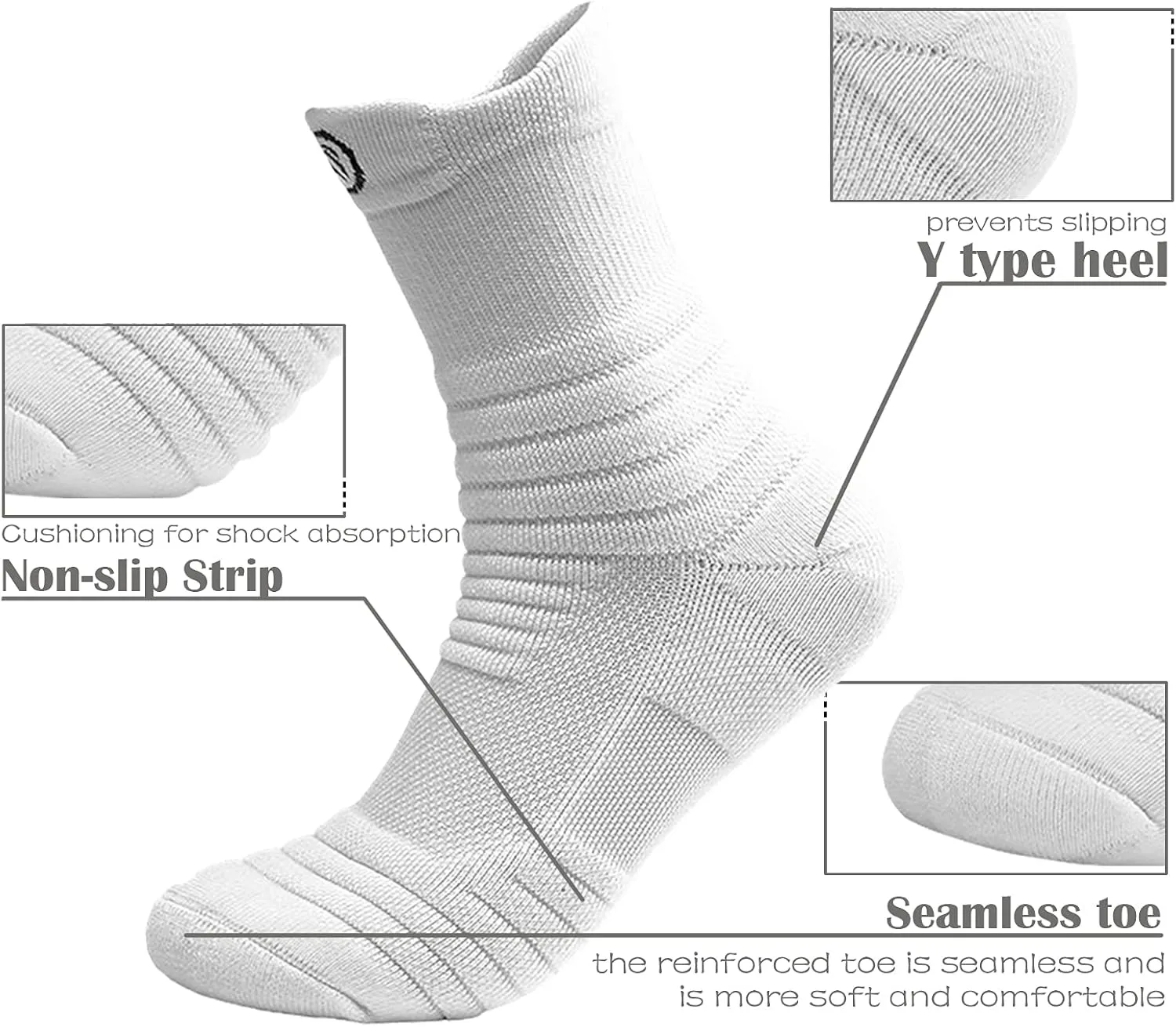 6 Pairs Running Socks/Hiking Cushion Socks,Breathable Athletic Socks Thick Cushion Socks