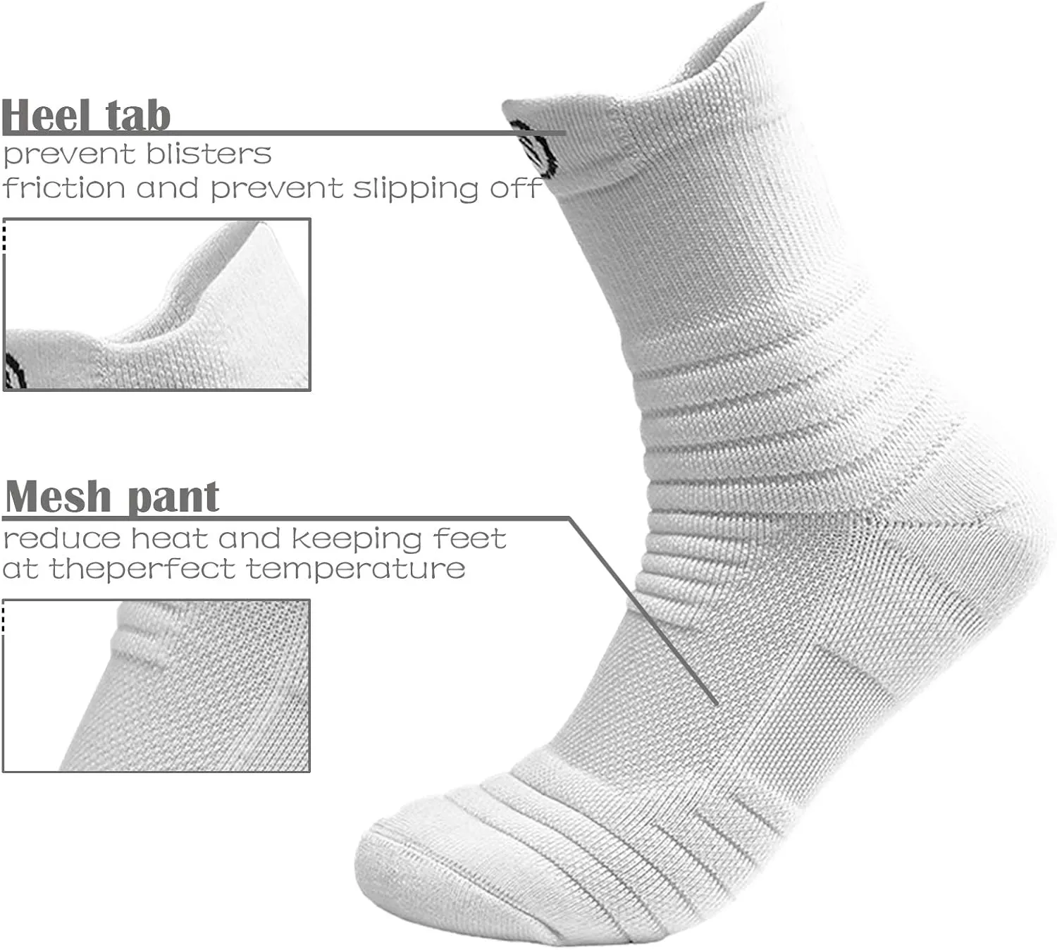 6 Pairs Running Socks/Hiking Cushion Socks,Breathable Athletic Socks Thick Cushion Socks