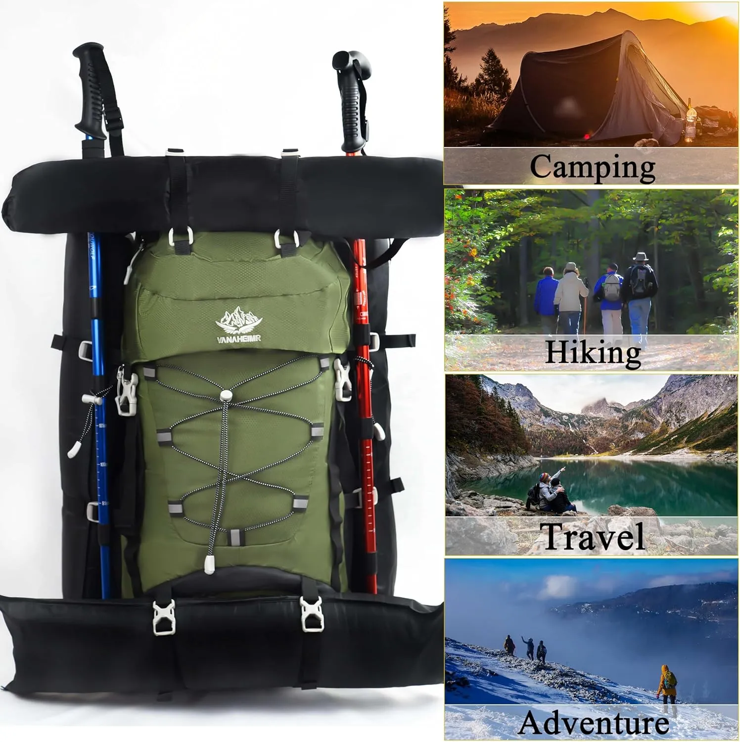 60L Travel Hiking Camping Backpack with Rain Cover, Backpack Water Resistant,Climbing Backpack for Men Women