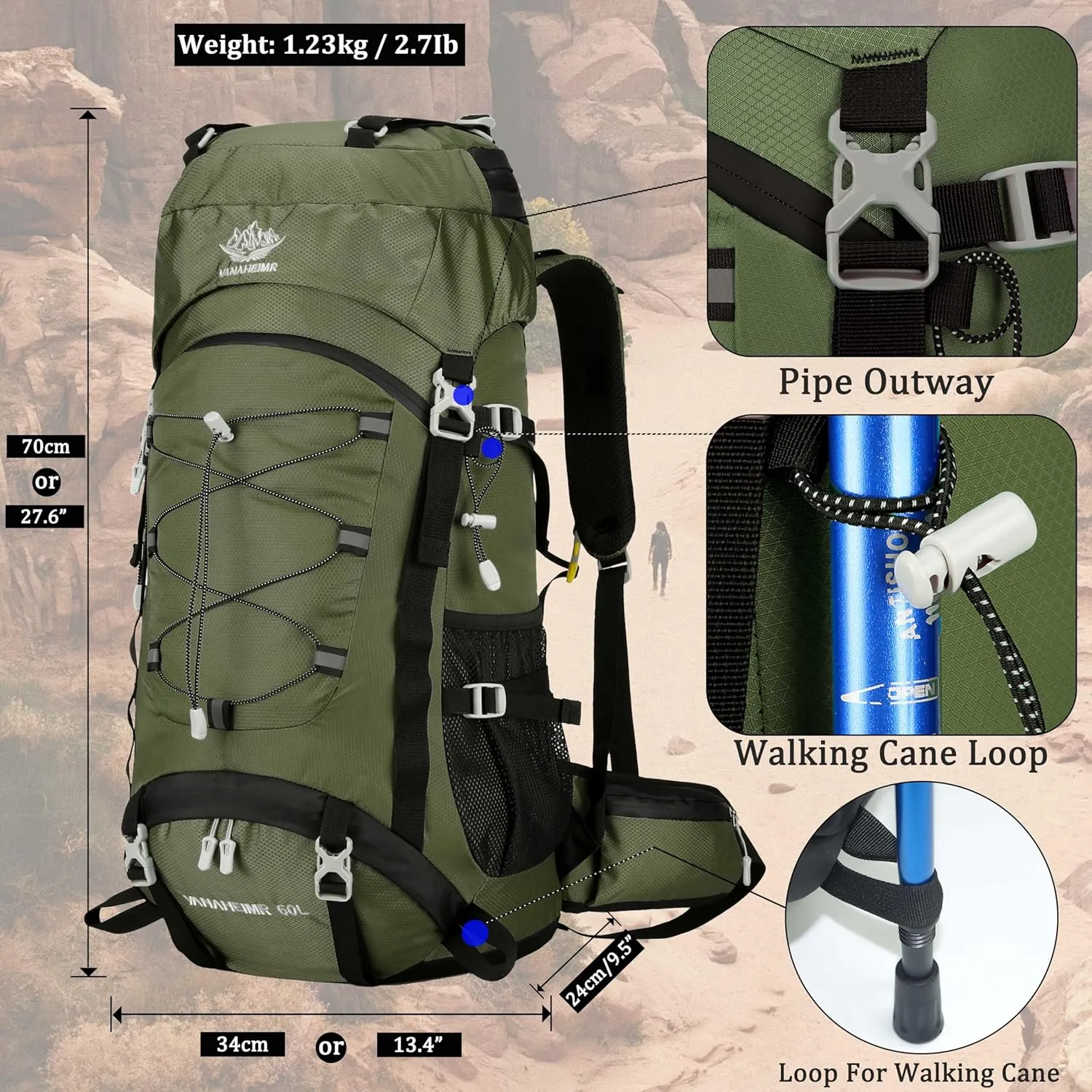 60L Travel Hiking Camping Backpack with Rain Cover, Backpack Water Resistant,Climbing Backpack for Men Women