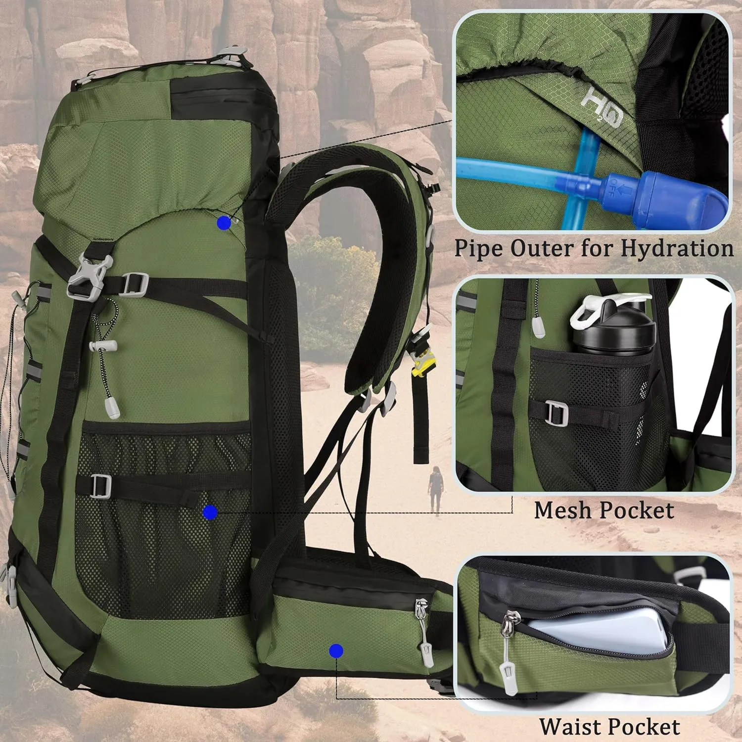 60L Travel Hiking Camping Backpack with Rain Cover, Backpack Water Resistant,Climbing Backpack for Men Women