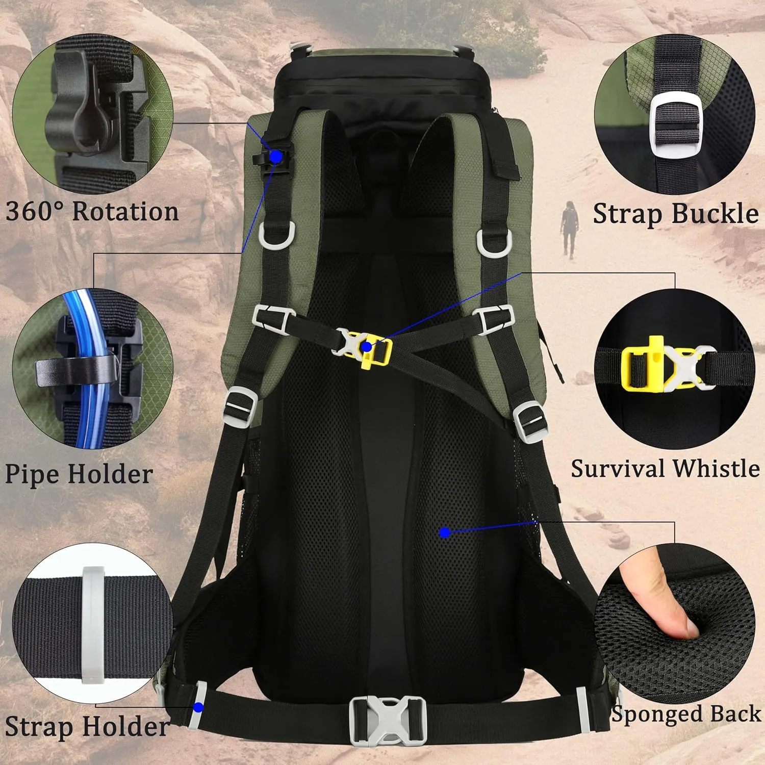 60L Travel Hiking Camping Backpack with Rain Cover, Backpack Water Resistant,Climbing Backpack for Men Women