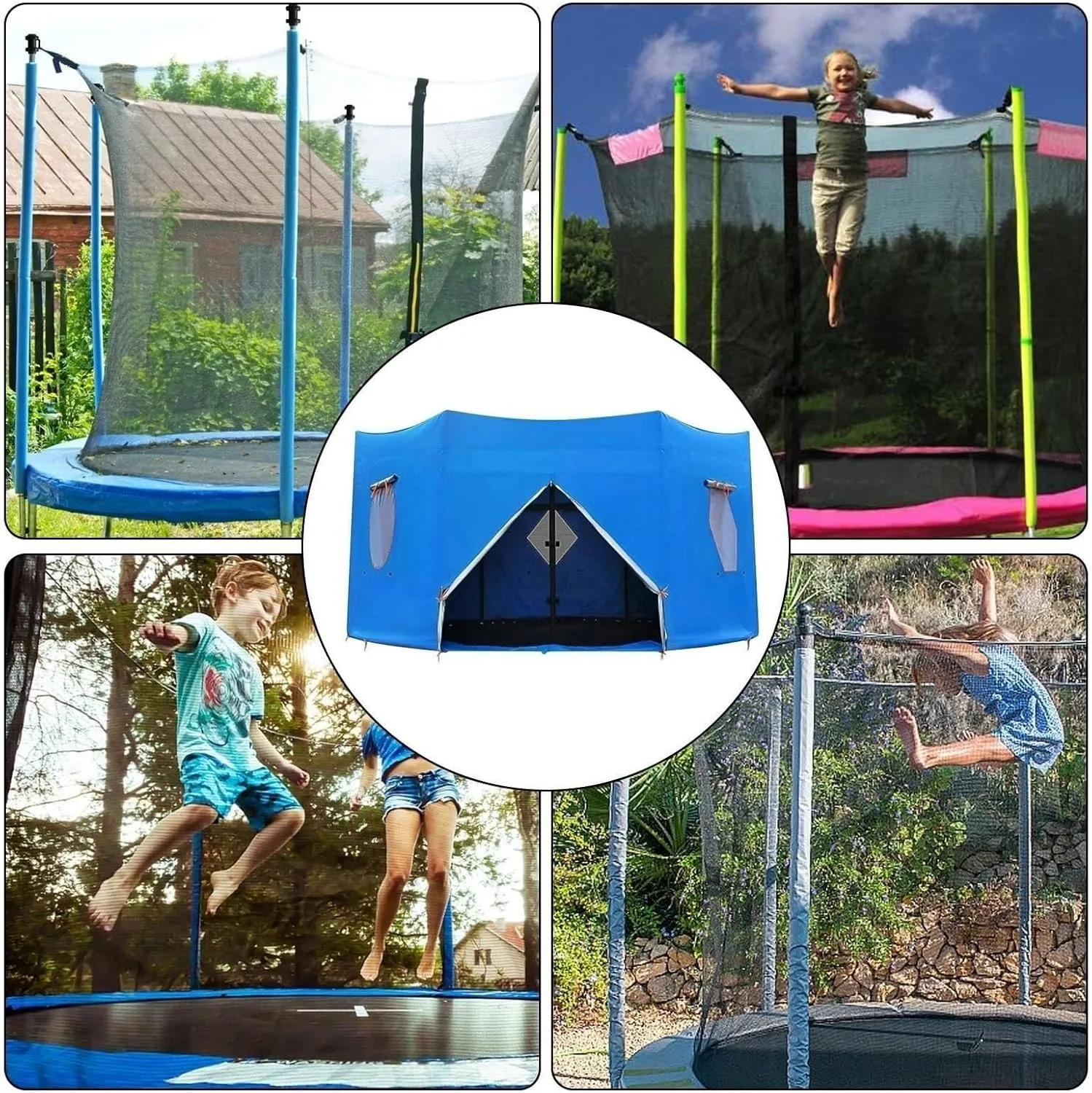 6FT/8FT/10FT/12FT/14FT/15FT Trampoline Tent, Waterproof Oxford Trampoline Canopy, Trampoline Tent Cover, Trampoline Sun Shade for 6 Straight Pole Round Trampoline