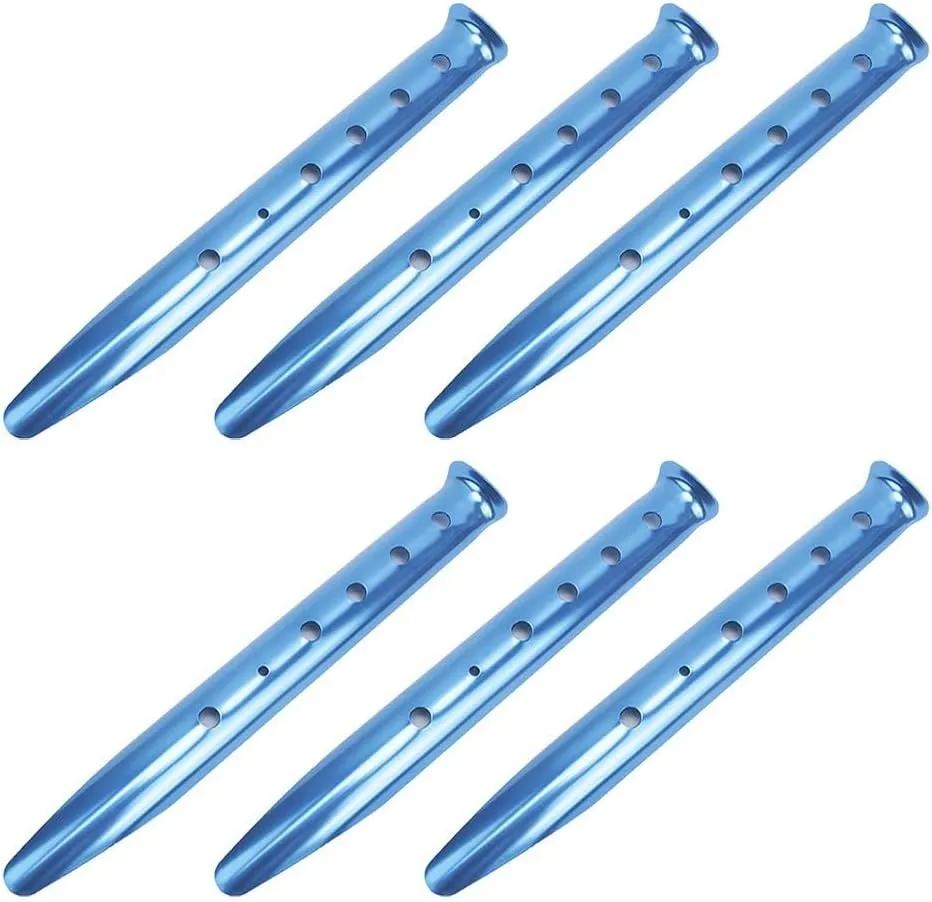 6PCS Snow Sand Tent Stakes Pegs, Aluminum Alloy U-Shaped Sand Tent Pegs Heavy Duty Ground Nails For Sand Snow Soft Soil Grass(blue)