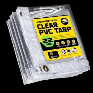 6'x8' 22Mil Heavy Duty Clear Vinyl PVC Waterproof Tarps,UV Resistant Soft Glass Tarp Transparent Tarpaulin with Grommets,Cover for Plant Greenhouse Balcony Garden Pet Hutch Roof,Full Size