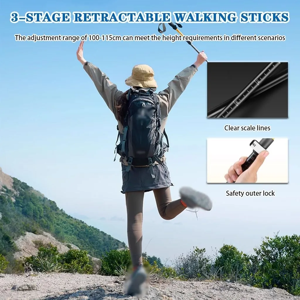 7075 Aluminum Alloy Trekking Pole, 3-Section Adjustable Walking Sticks Set, with Accessories Bag, Unisex, for Hiking/Climbing