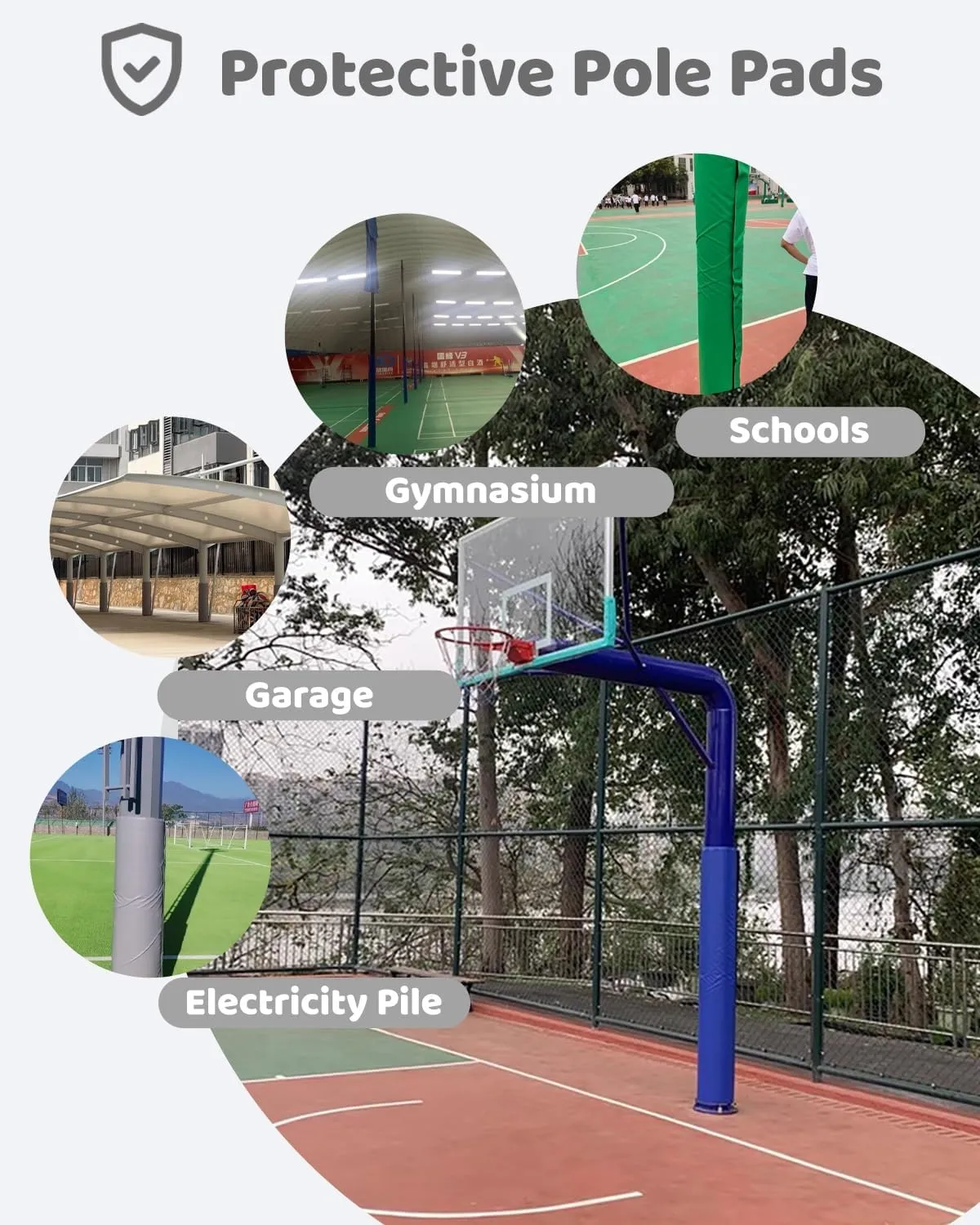 72" / 6 Ft Pole Padding for Outdoor Basketball Hoop, Basement Column Pole Wrap Cover with Velcro Straps, Custom Wrap Around Pole Pad Collision(Gray,Dia 3.5inch(0.3ft))