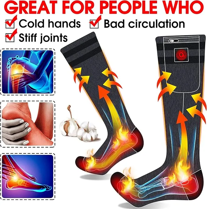 7.4V Heated Socks,Rechargeable Electric Heated Socks Camping Foot Warmer Winter Warm Socks for Men Women-Battery Heat Thick Cotton Thermal Hot Heat Sock for Outdoor Cycling Skiing Hiking,3Heat