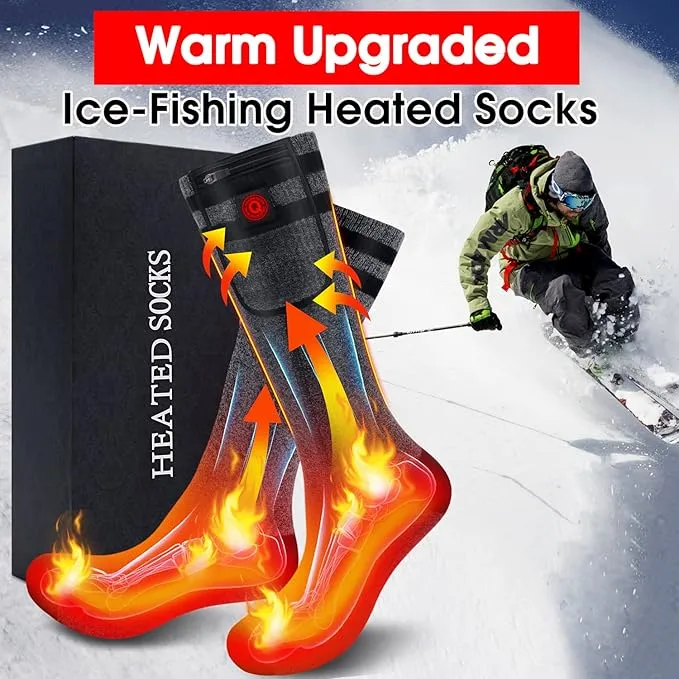 7.4V Heated Socks,Rechargeable Electric Heated Socks Camping Foot Warmer Winter Warm Socks for Men Women-Battery Heat Thick Cotton Thermal Hot Heat Sock for Outdoor Cycling Skiing Hiking,3Heat