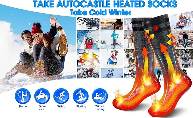 7.4V Heated Socks,Rechargeable Electric Heated Socks Camping Foot Warmer Winter Warm Socks for Men Women-Battery Heat Thick Cotton Thermal Hot Heat Sock for Outdoor Cycling Skiing Hiking,3Heat