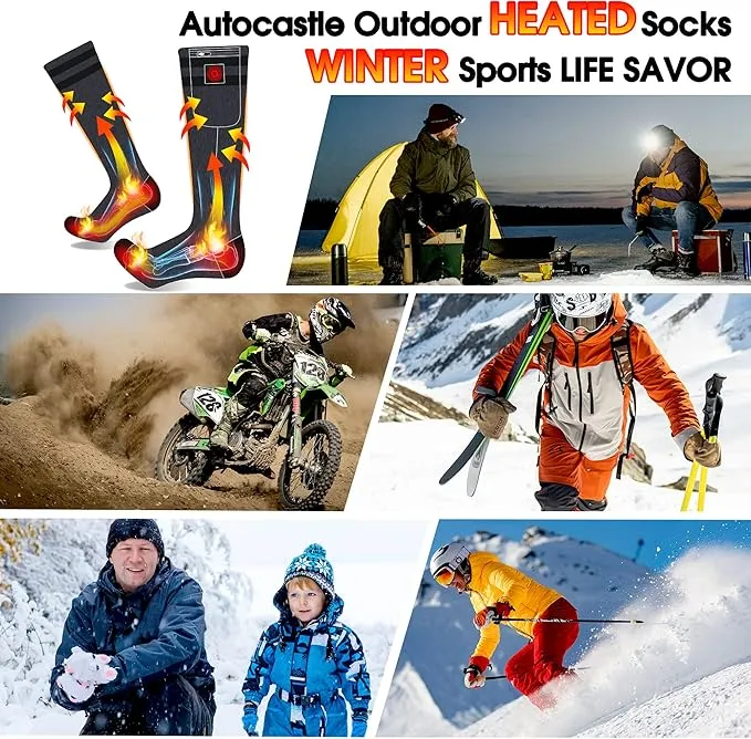 7.4V Heated Socks,Rechargeable Electric Heated Socks Camping Foot Warmer Winter Warm Socks for Men Women-Battery Heat Thick Cotton Thermal Hot Heat Sock for Outdoor Cycling Skiing Hiking,3Heat