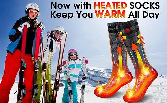 7.4V Heated Socks,Rechargeable Electric Heated Socks Camping Foot Warmer Winter Warm Socks for Men Women-Battery Heat Thick Cotton Thermal Hot Heat Sock for Outdoor Cycling Skiing Hiking,3Heat