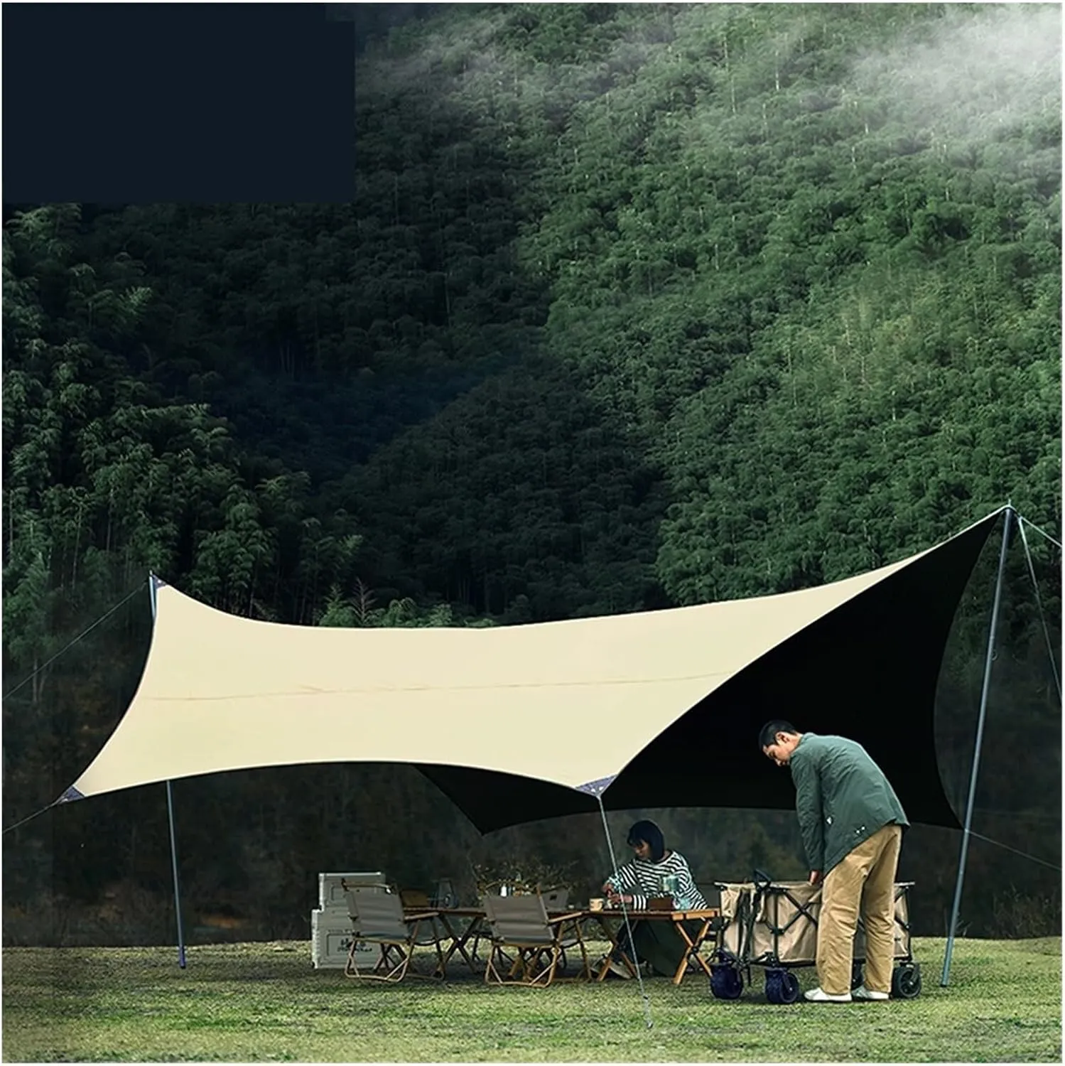 8-12 Person Sun Shelter Camping Outdoor Portable Tarp Waterproof Canopy UV50 Black Coating Sunshade Thickened Pole for Outdoors, Picnic