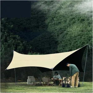 8-12 Person Sun Shelter Camping Outdoor Portable Tarp Waterproof Canopy UV50 Black Coating Sunshade Thickened Pole for Outdoors, Picnic