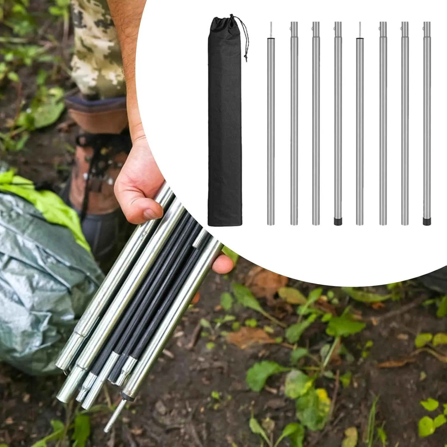8 Pieces Tarp Poles, Lightweight, Easy to Install, Portable Iron Camping Tarp Poles Set for Awning Canopy Rain Shelter