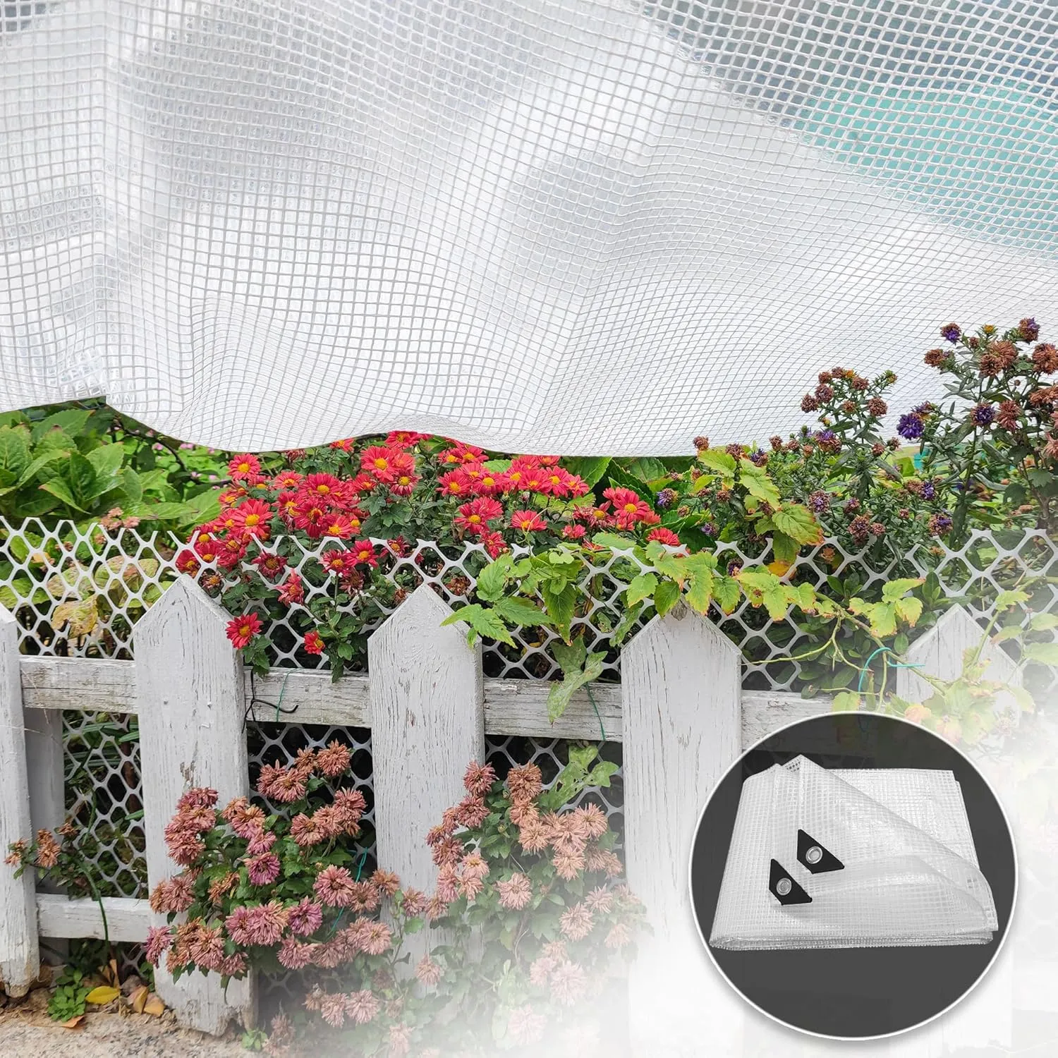 8' x 10' Clear Tarp Heavy Duty Waterproof tarps,13mil Transparent Multipurpose Protective Tarpaulin,Reinforced Edges Outdoor Waterproof Poly Tarps Cover,UV Resistant (Clear White Mesh)