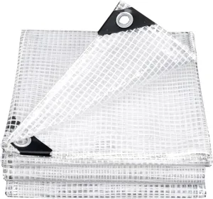 8' x 10' Clear Tarp Heavy Duty Waterproof tarps,13mil Transparent Multipurpose Protective Tarpaulin,Reinforced Edges Outdoor Waterproof Poly Tarps Cover,UV Resistant (Clear White Mesh)