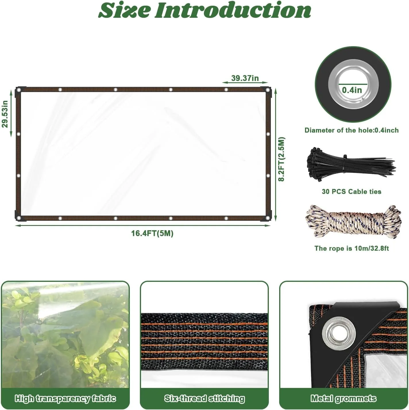 8.2x16.4 FT Clear Tarps with Grommets, Heavy Duty Waterproof, Clear Vinyl Tarp with Braided Rope, Clear Plastic Tarp Snow Cover Cloth for Patio, Henhouse, Canopy, Camping (2.5x5m)