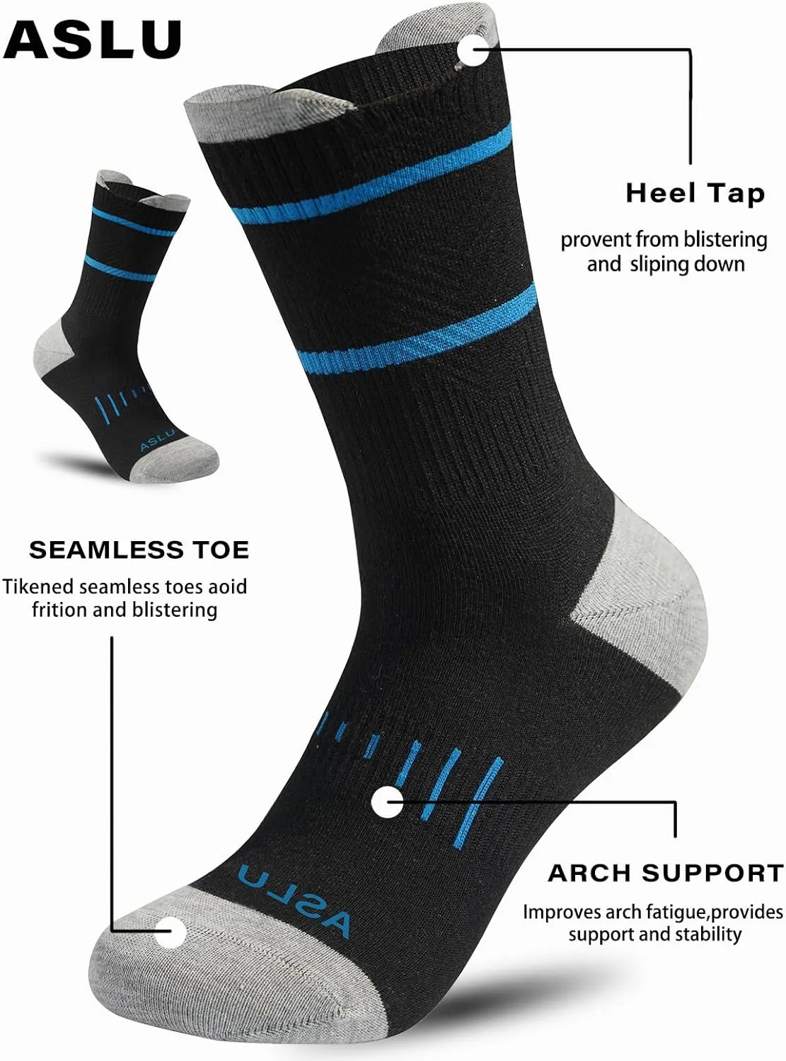 8Pairs Men's Seamless Crew Work Socks,Moisture Wicking Athletic Socks for Hiking Sports Running Available in M-XXL