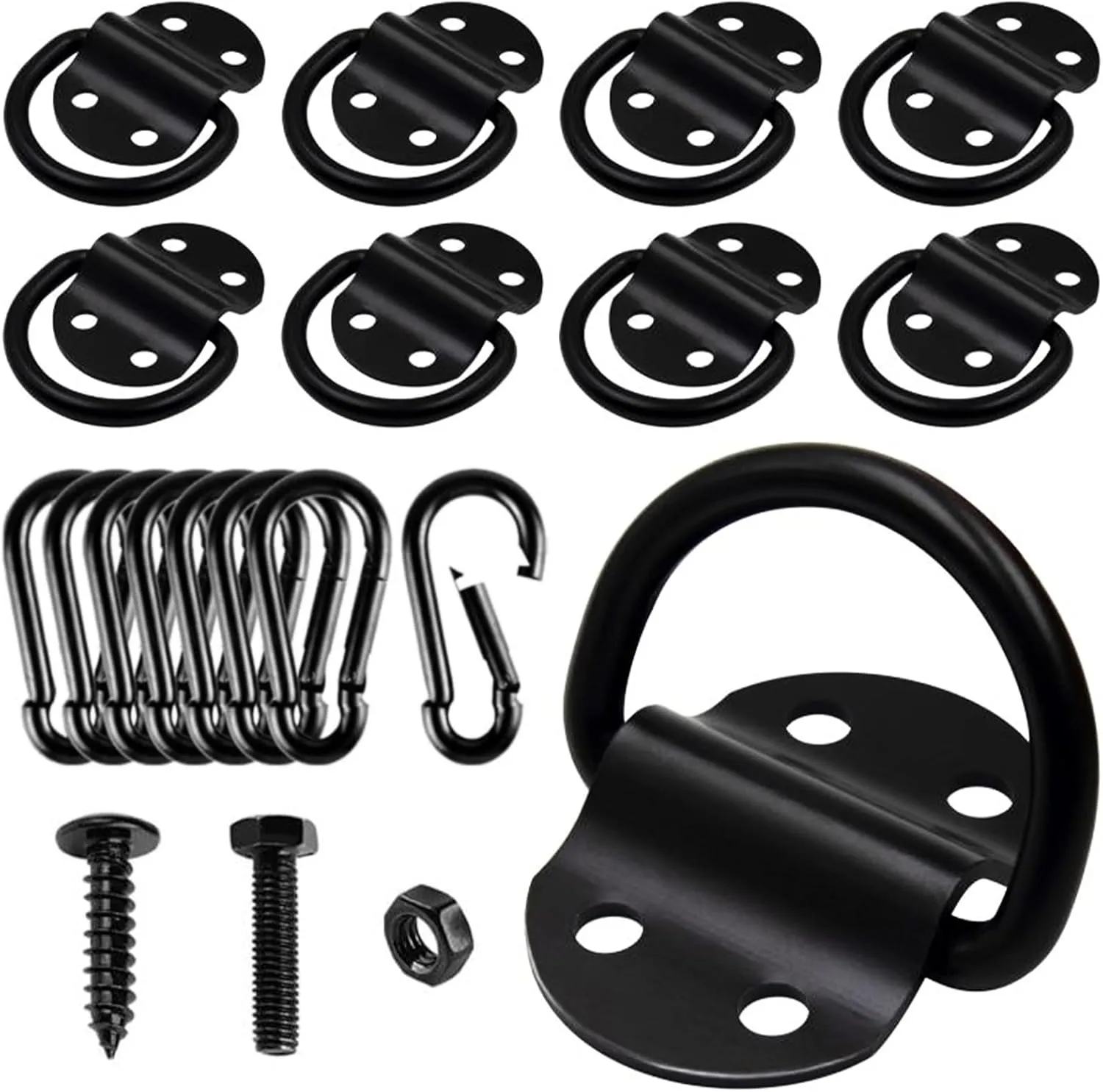 8PCS Heavy Duty D Ring Tie Down Anchor Hooks, Large D Ring Tie Down Anchor 3600LBS Breaking Strength with Carabiner, Tie Down Anchor with Bolts Screws for Trailer Truck Boats Camper Pickup ATV