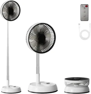 8" Foldable Travel Fan with Remote Control - Portable Standing Fan for Home, Office & Camping | 3-Speed 7200mAh Rechargeable Battery, Auto Oscillation, Ultra Quiet Desk/Pedestal Fan