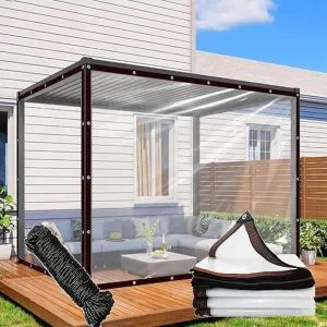 8x8 FT PVC Clear Waterproof Cover Tarp Foldable，0.18mm Multipurpose Plastic Tarps with Grommets and Reinforced Edges,for Clear Tarp for Deck, Porch, Patio, Canopy, Outdoor Camping