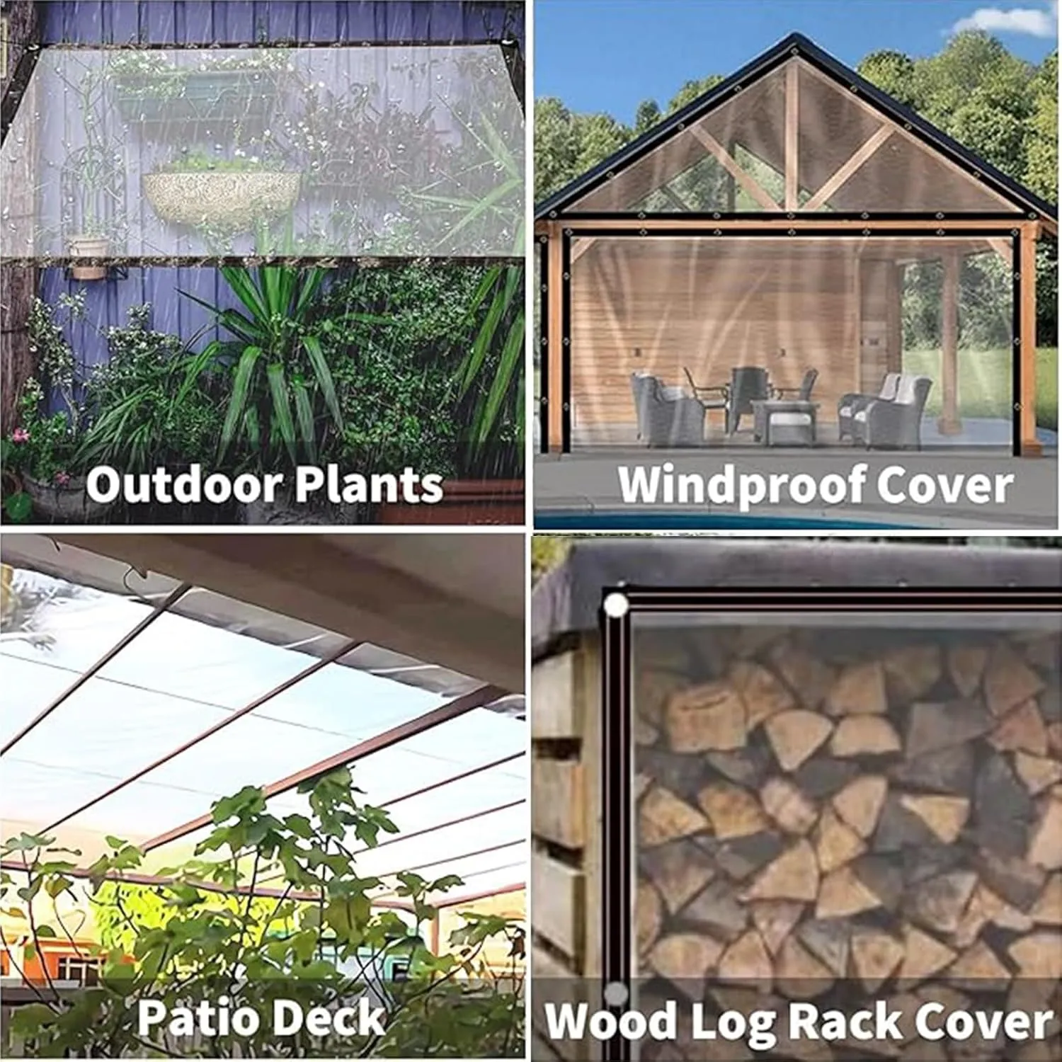 8x8 FT PVC Clear Waterproof Cover Tarp Foldable，0.18mm Multipurpose Plastic Tarps with Grommets and Reinforced Edges,for Clear Tarp for Deck, Porch, Patio, Canopy, Outdoor Camping