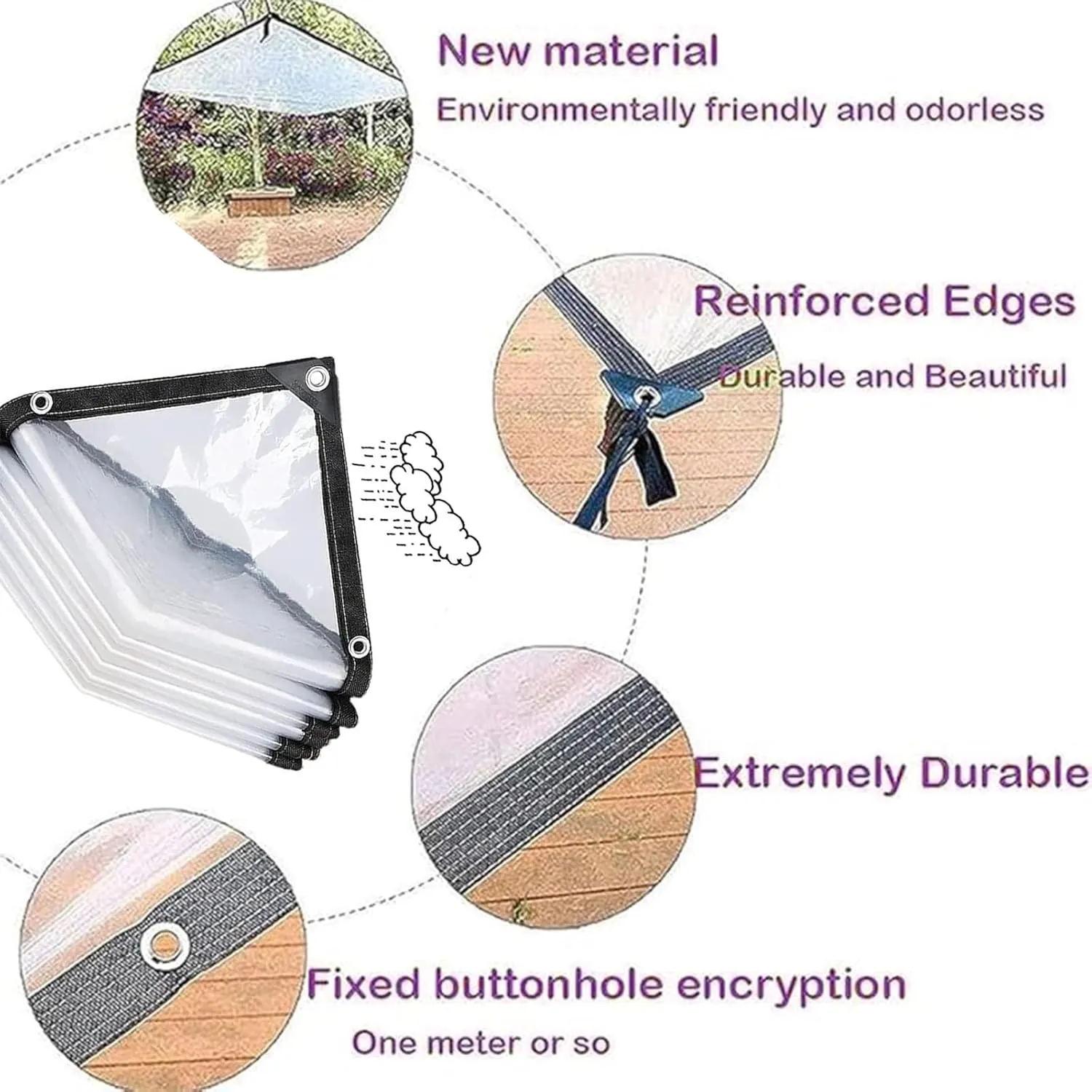 8x8 FT PVC Clear Waterproof Cover Tarp Foldable，0.18mm Multipurpose Plastic Tarps with Grommets and Reinforced Edges,for Clear Tarp for Deck, Porch, Patio, Canopy, Outdoor Camping