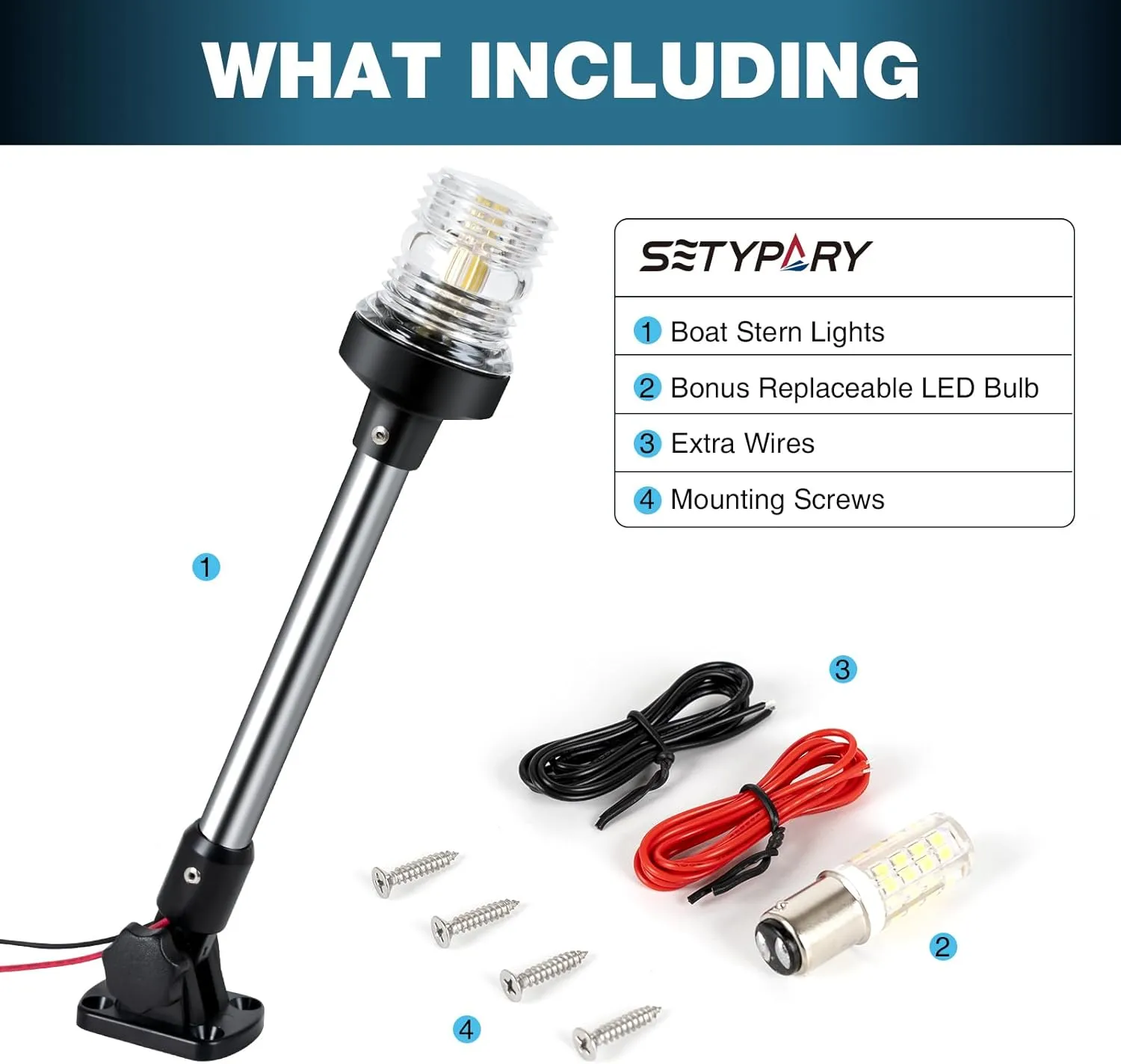 9 Inches Boat Stern Light Anchor Light LED Marine Waterproof IP67, White Fold Down Navigation Lights for Boats LED for Pontoon, Jon Boat and Bass Boats (12-24V)